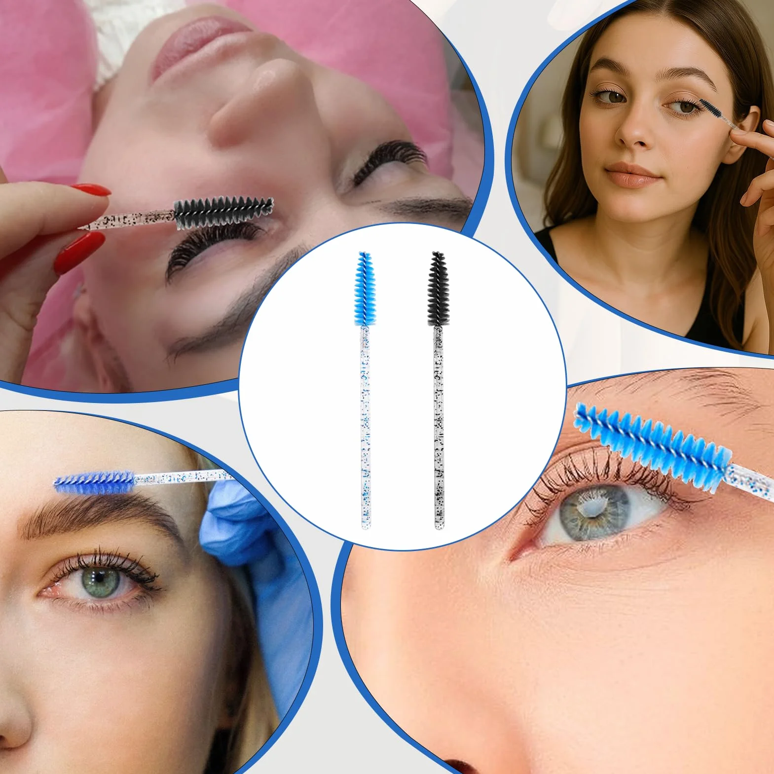 Cepillos desechables para pestañas y aplicador de cejas con mango de cristal