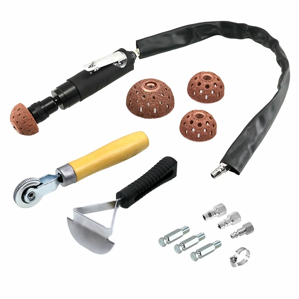 Juego de Reparación de Neumáticos: Pulidora Neumática de Baja Velocidad, Rodillo de, Raspador de Revestimiento Interior y Rueda Pulidora de Acero de Tungsteno.