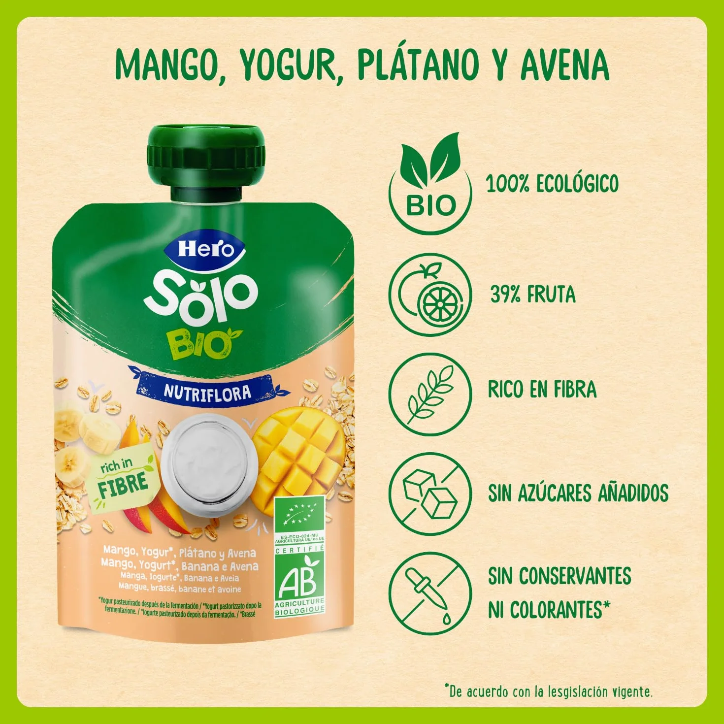 Bolsitas Ecológicas de Mango, Platáno, Yogur y Avena 100gr Hero Solo