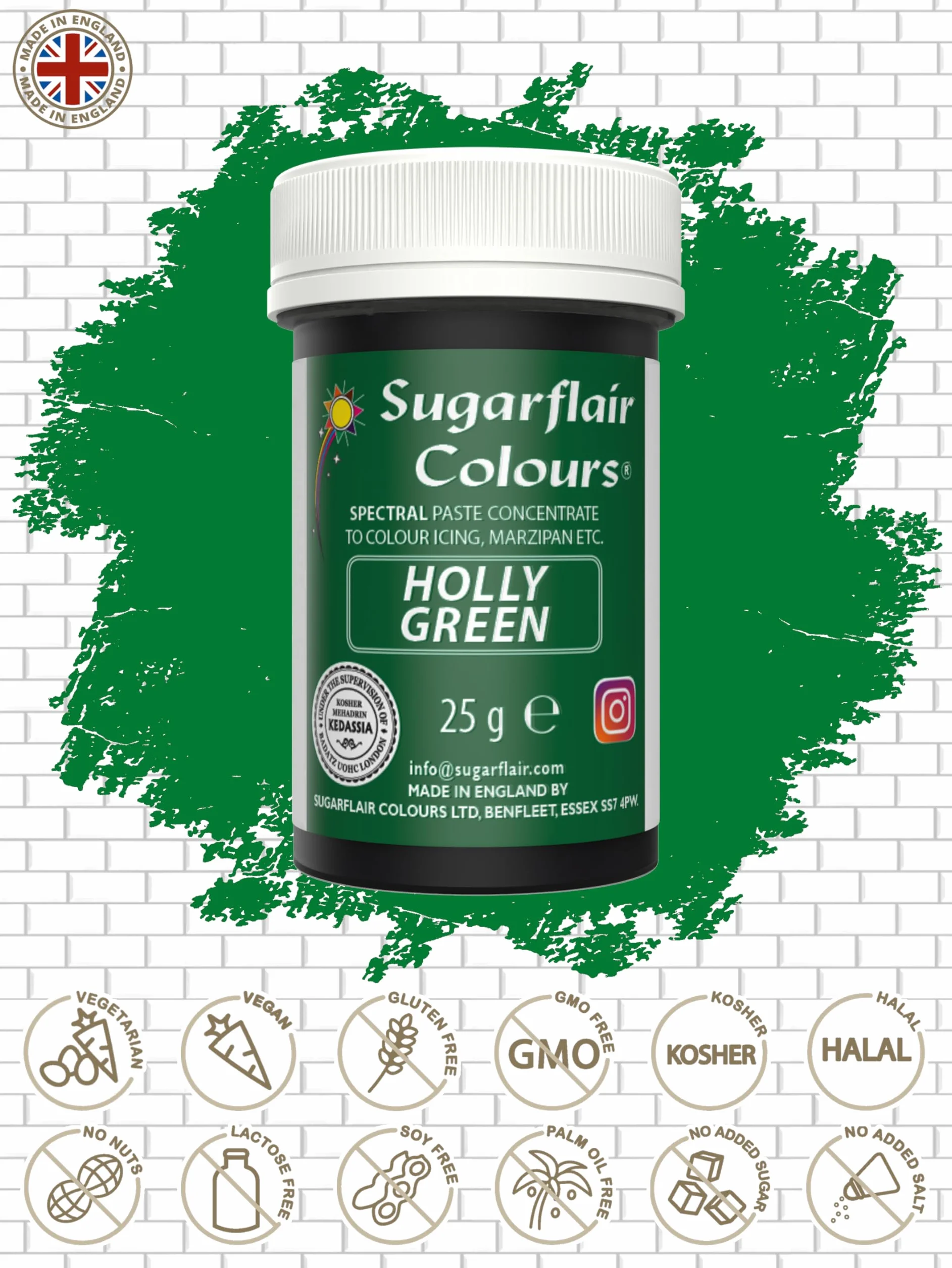 Sugarflair Spectral Concentrated Paste Colours Holly Green 25g Colorante Alimentario Pasta