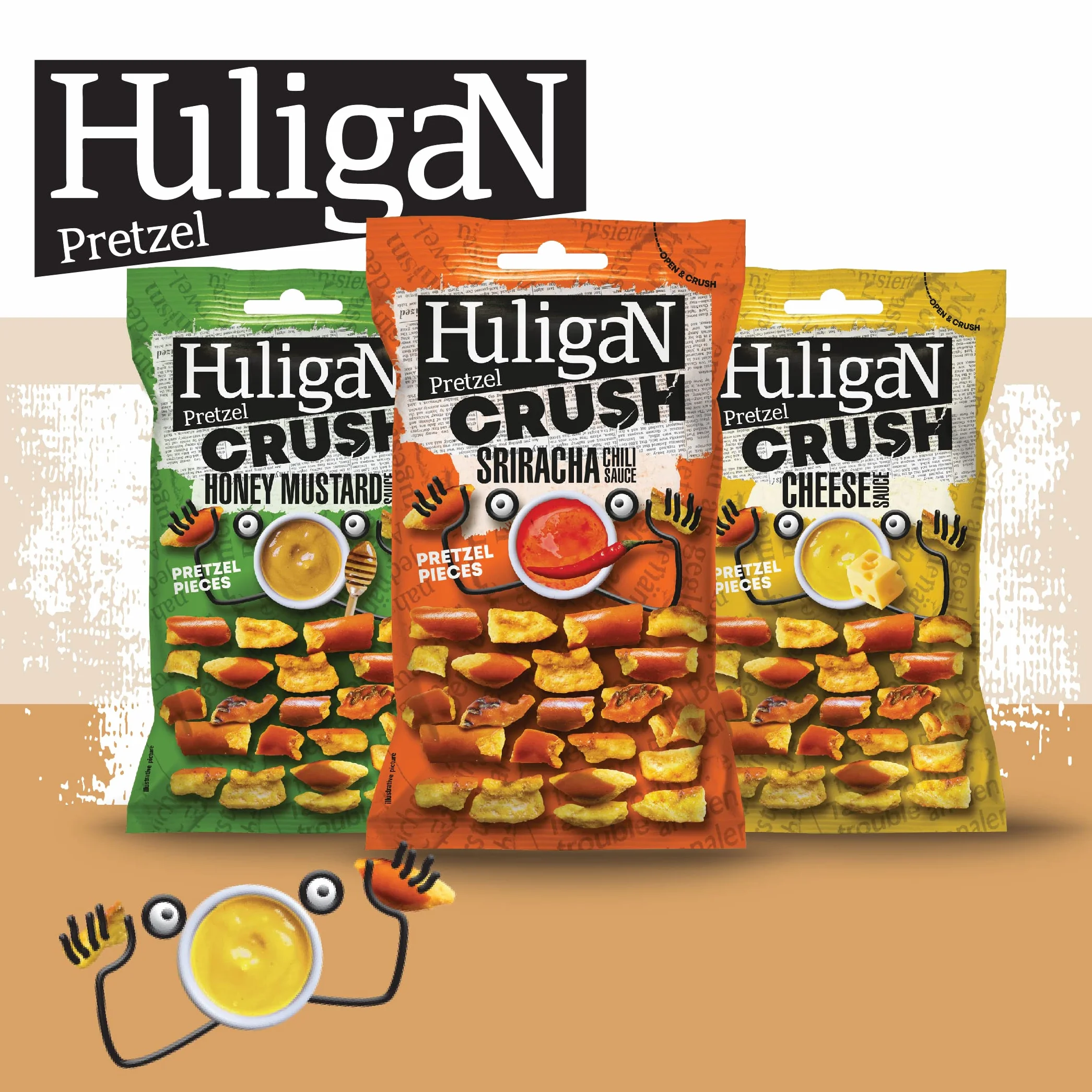Huligan Pretzel Pieces Sriracha Salsa de Chile 65g Pack de 6