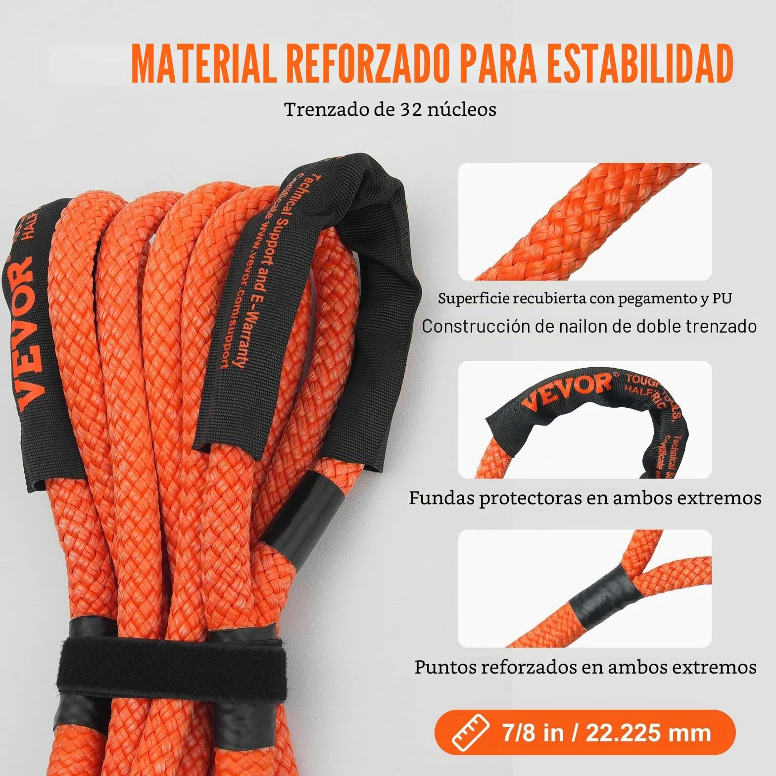 VEVOR Cuerda de Remolque de recuperación cinética de 7/8 Pulgadas x 20 pies, 30 Libras, Correa de Arranque Todoterreno Resistente, 30% de Elasticidad, Correa de Arranque de energía para Jeep, Coche,