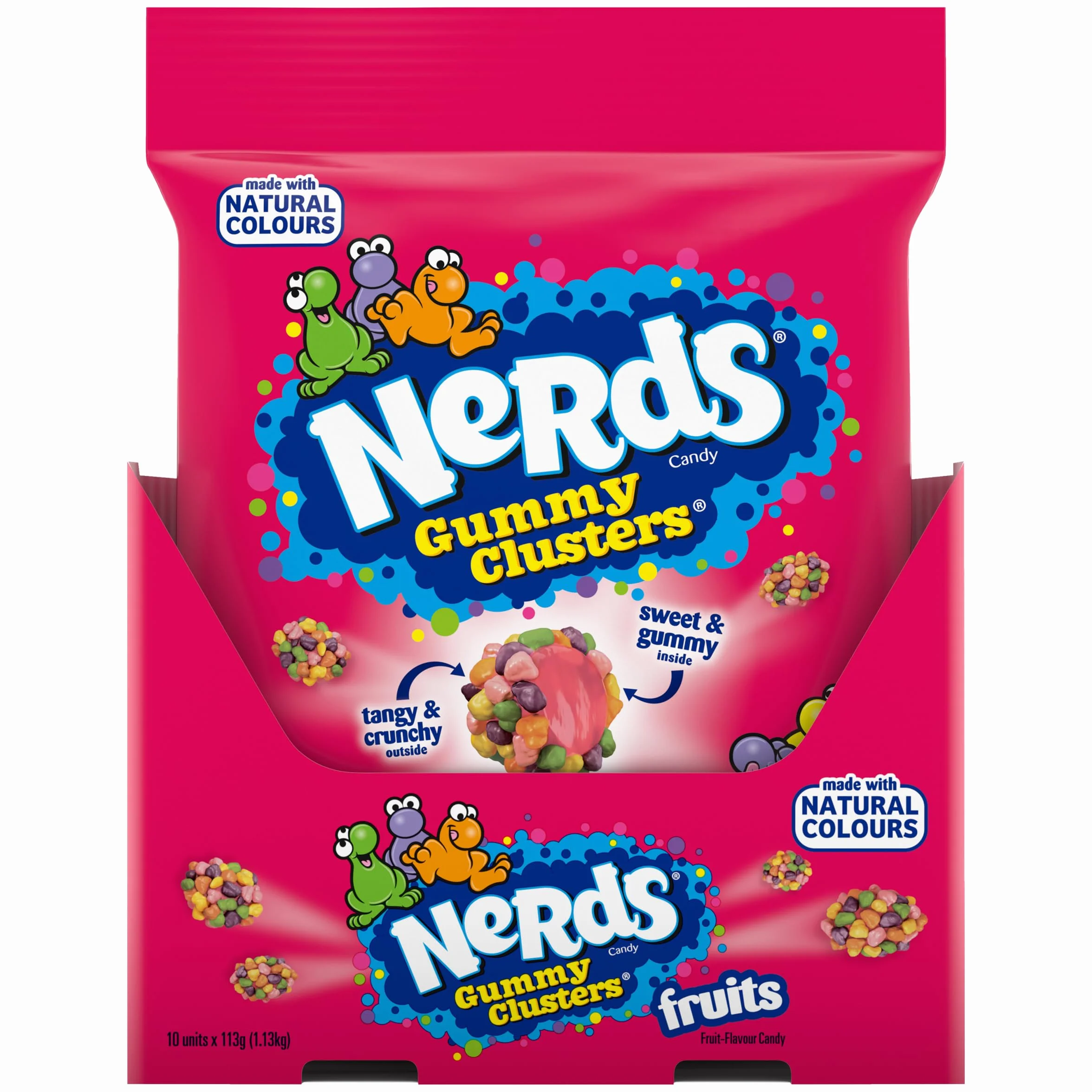Nerds Gummy Clusters Fruits Peg Bag Caramelos con Texturas Múltiples Ácidos y Crujientes Centro Gomoso Pack de 10 Bolsas x 113 g