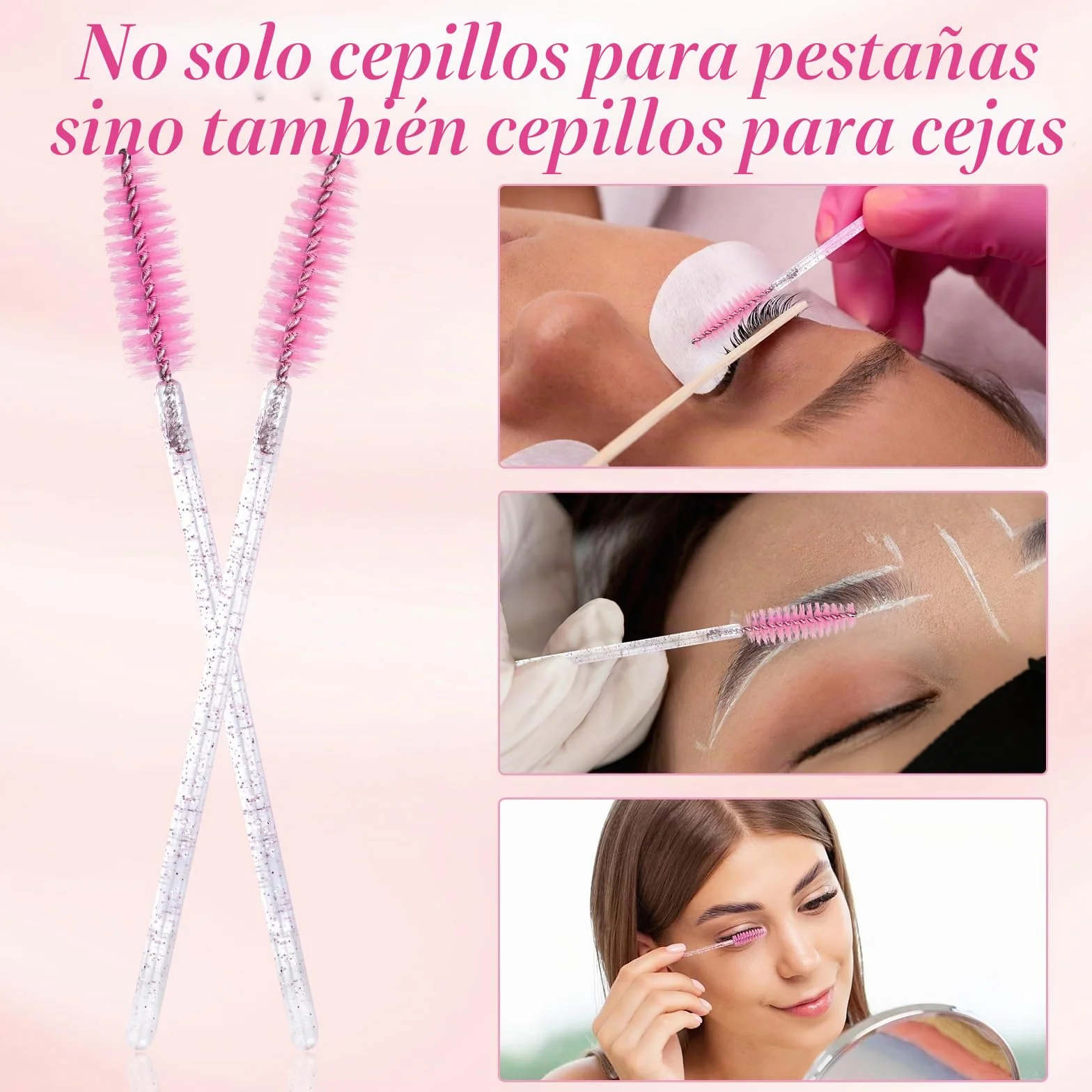 Cepillos de Pestañas Desechables Rosa 100PCS G2PLUS para Extensiones y Maquillaje de Ojos