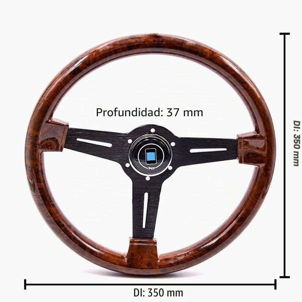 Surakey Volante retro de 14 pulgadas, volante clásico de 350 mm, volante vintage de madera con adaptador de cubo de volante de 6 agujeros, universal retroequipamiento vintage con kit de botón de