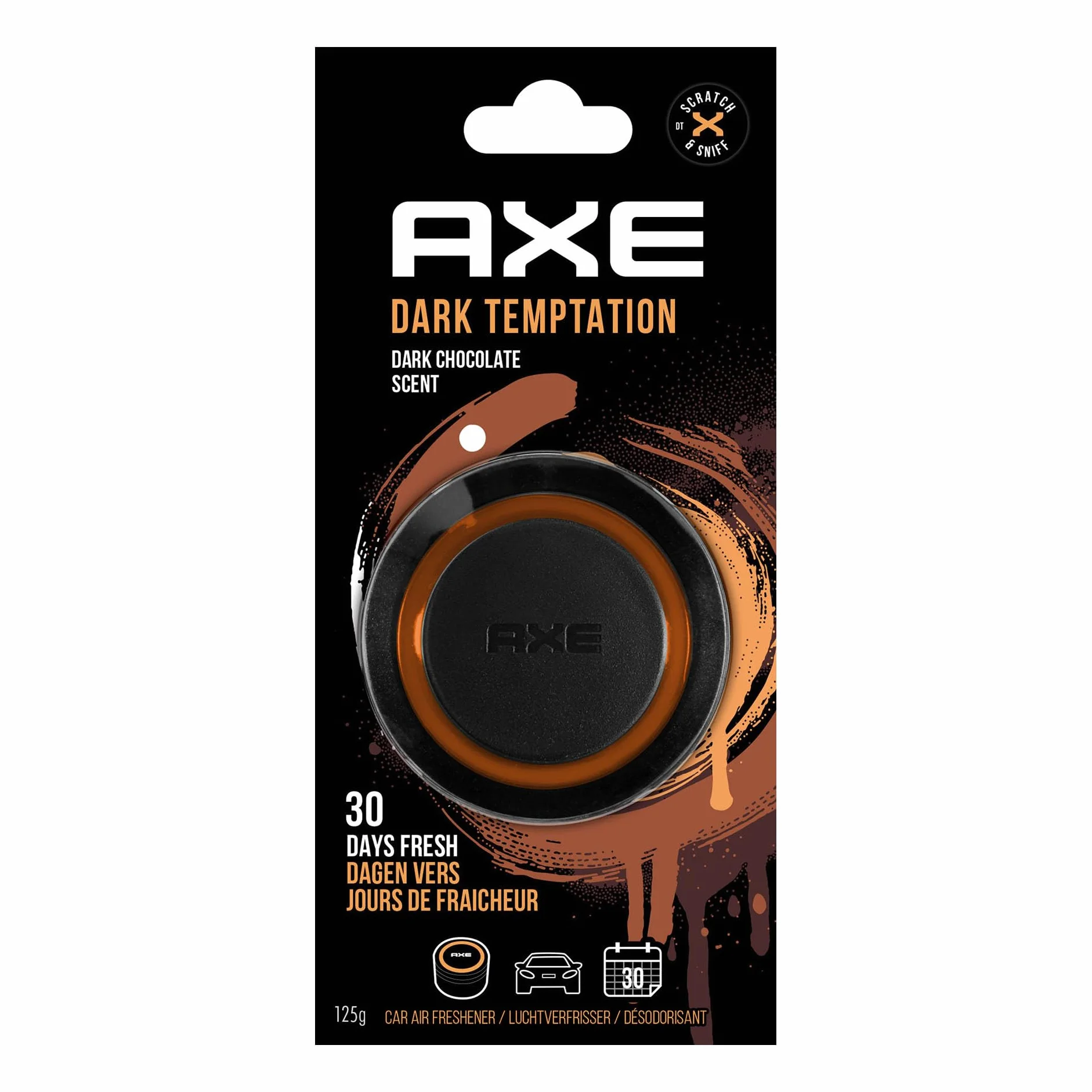 AXE Ambientador de Coche Lata Gel 125GR Portavasos - DARK TEMPTATION: Frescura Refrescante y Duradera para Tu Viaje - Hasta 30 Días de Confianza y Estilo