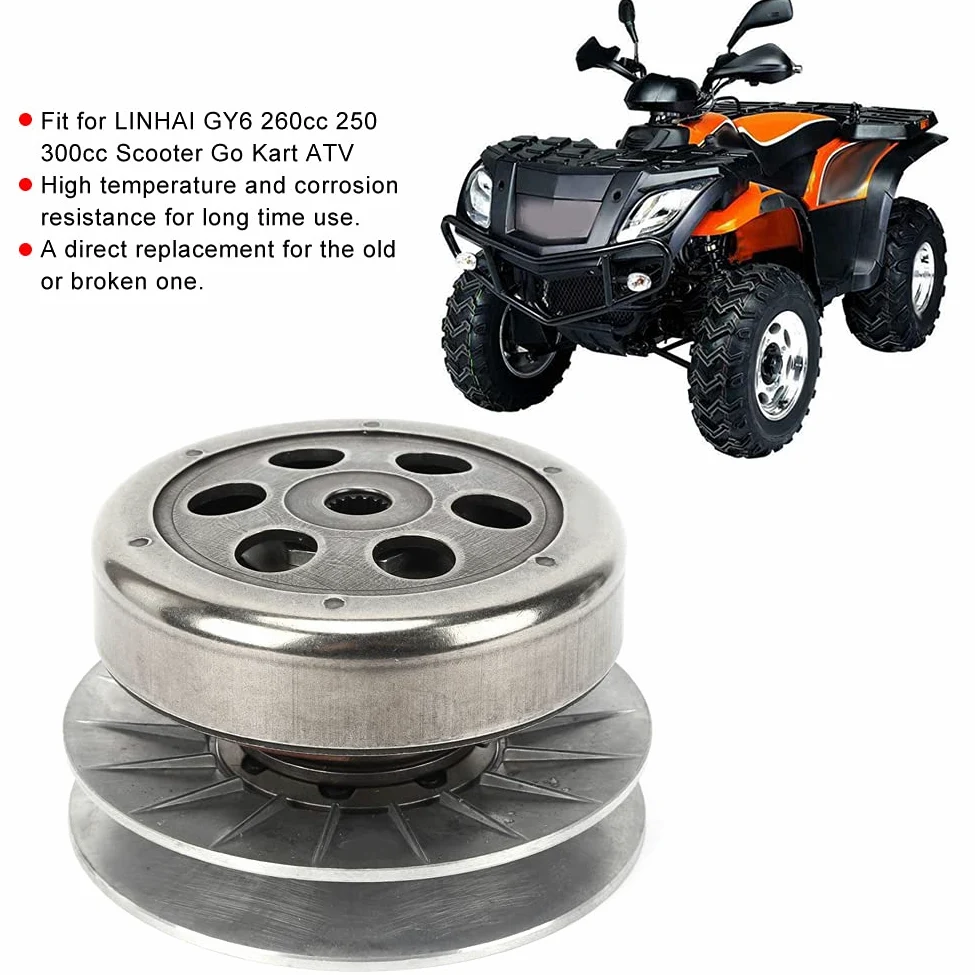 Polea conducida Embrague trasero Juego de embrague trasero Conjunto completo de embrague apto para LINHAI 250 Scooter Go Kart ATV 16T Spline