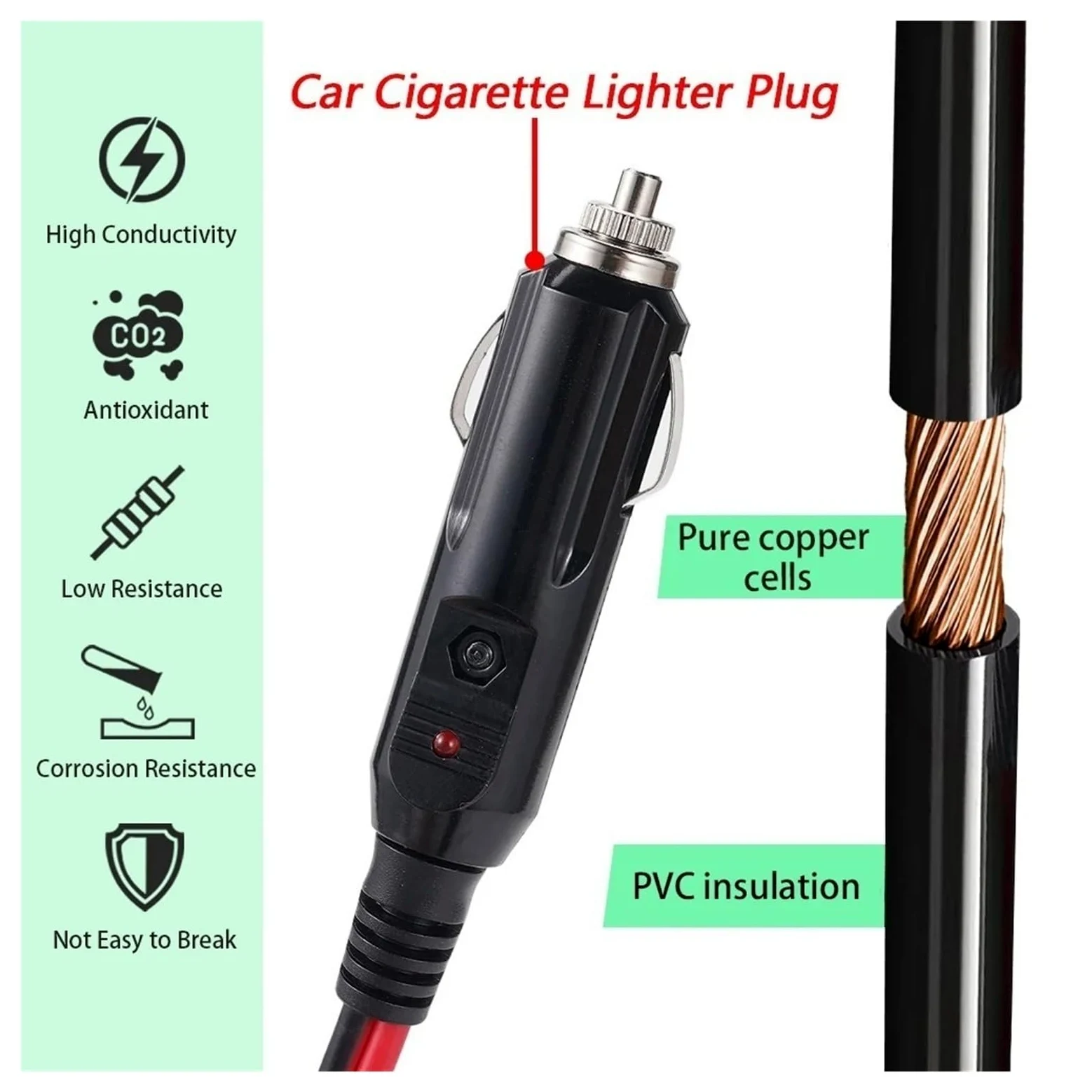 XT60 - Cable de carga para encendedor de cigarrillos de 14 AWG 12 V 24 V para estación de energía (3 m)