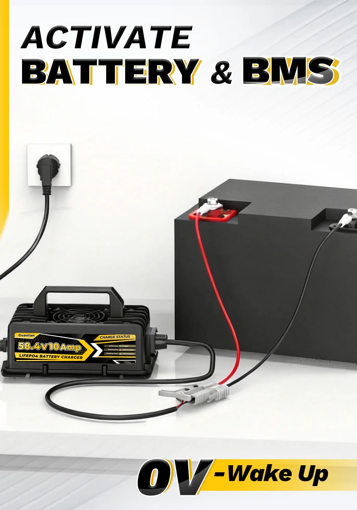 58,4V 10A Cargador de Batería Litio para 48V (51.2V) LiFePO4 Baterías, 48V Cargador de Batería LiFePO4 para Autocaravanas, Barcos, Vehículos Marinos y Sistemas Solar