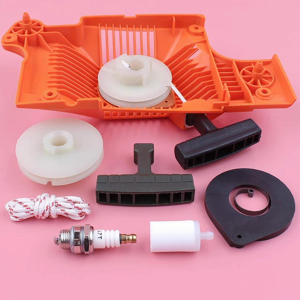 Kit de 7 Piezas de polea de Arranque, Cuerda, Mango, Resorte, Filtro de Combustible, bujías, Piezas de Repuesto for Motosierra 50, 51 y 55.