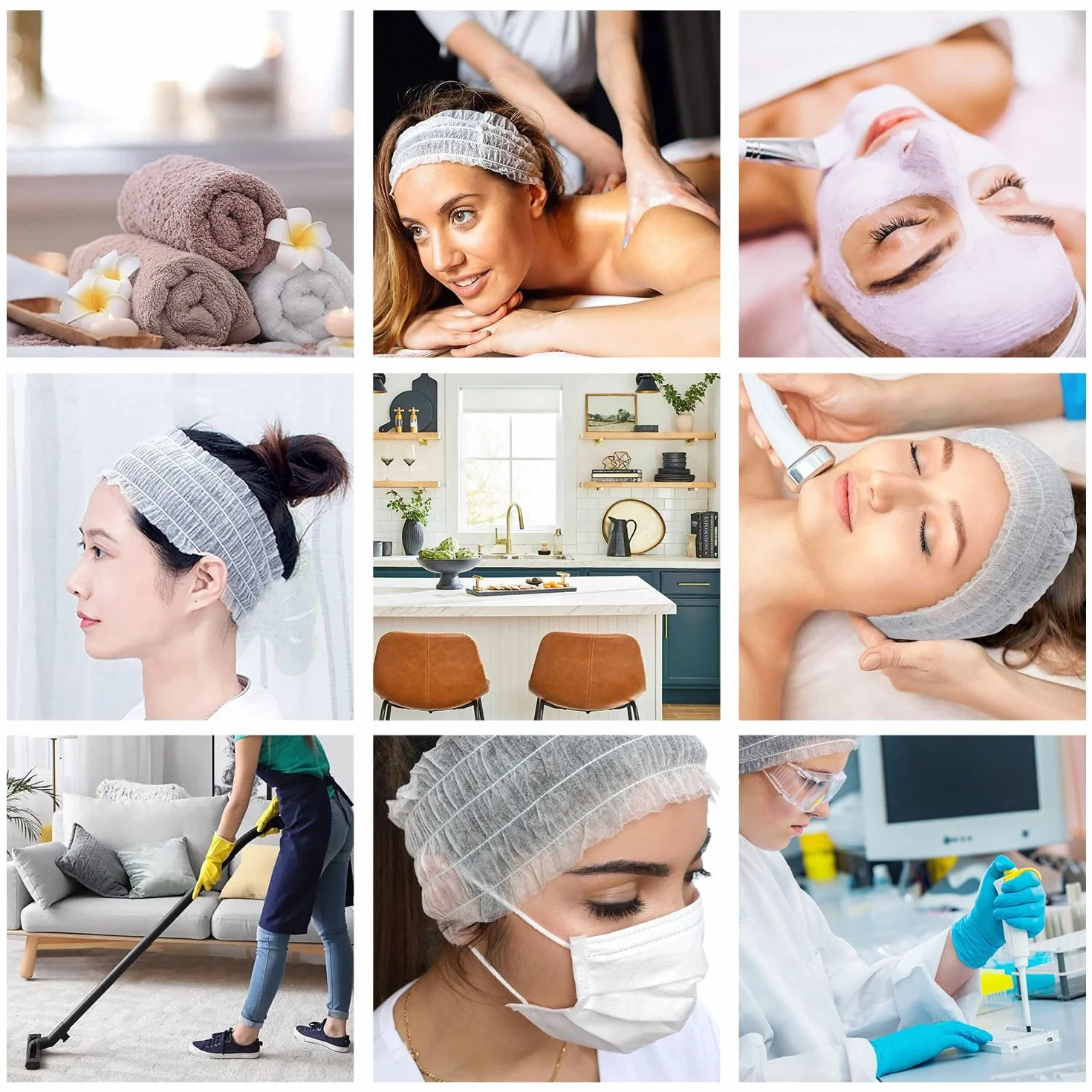 Diademas Desechables Banda Elástica Pelo, 100 PCS para Mujer, Profesional y Personal, Higiénicas, Spa Salón