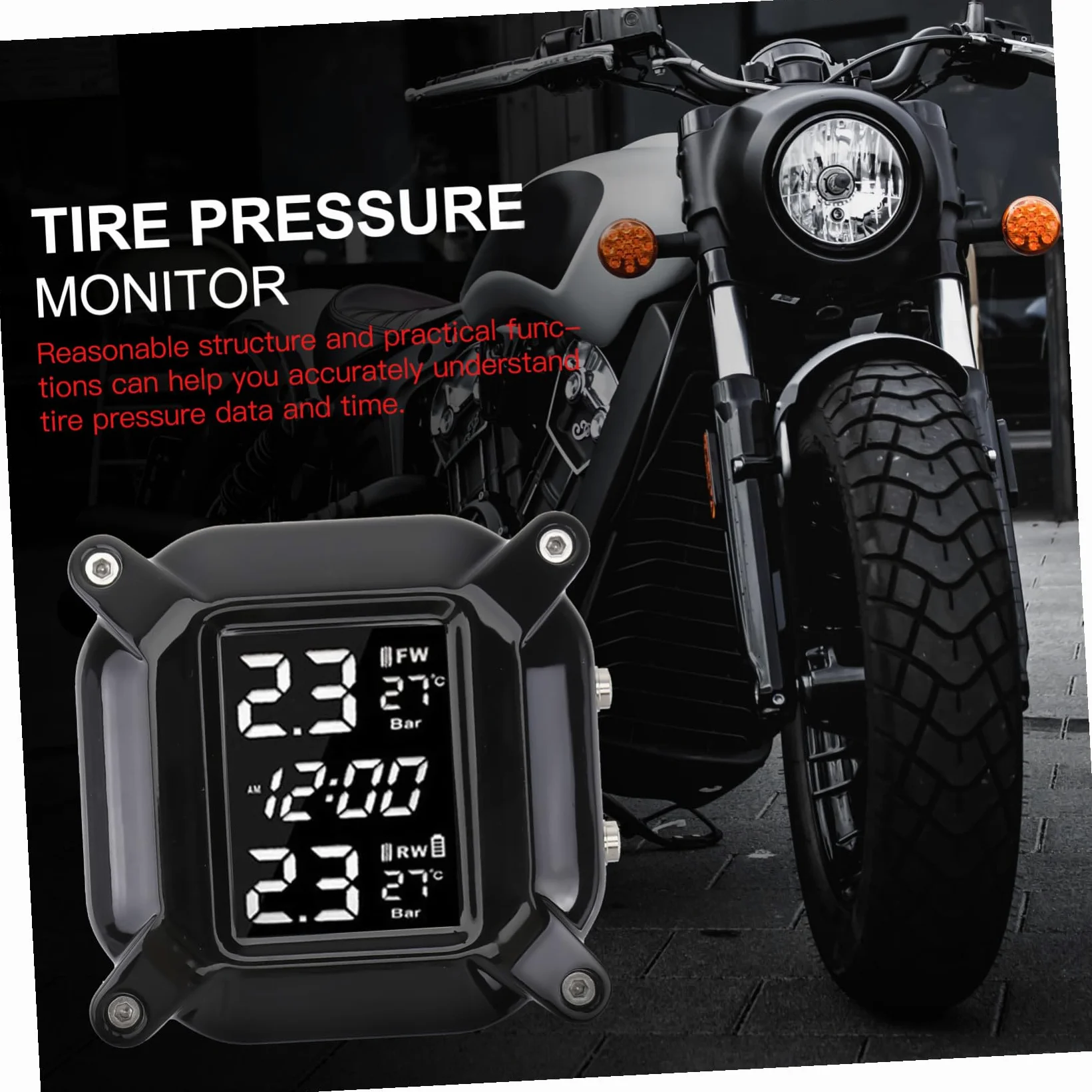 Monitor de Presión de Neumáticos Plástico Resistente para Motocicleta y Función de Monitoreo de Temperatura en Real Sensor de Alta Precisión