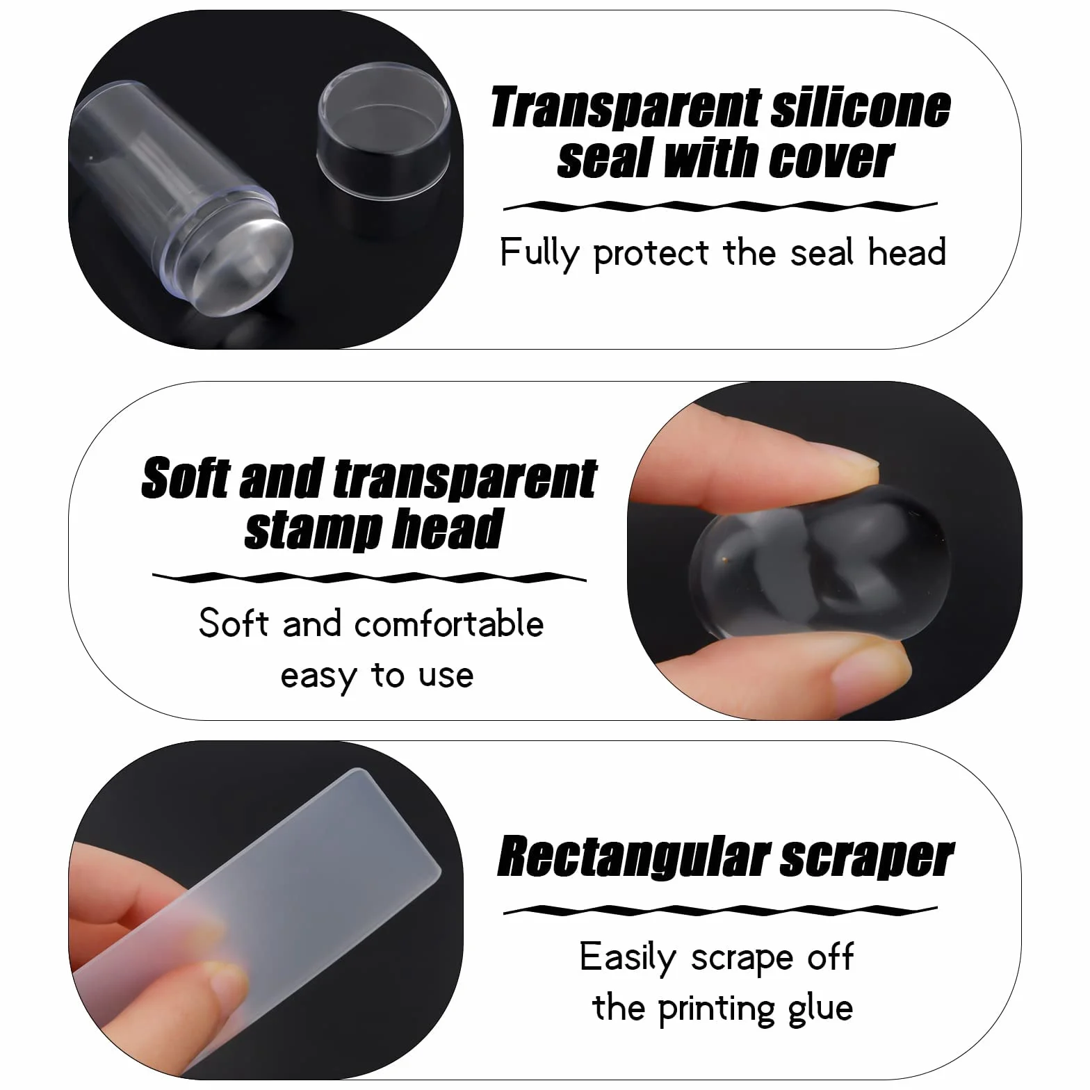 zalati Sello de transferencia de uñas de silicona transparente estilo francés