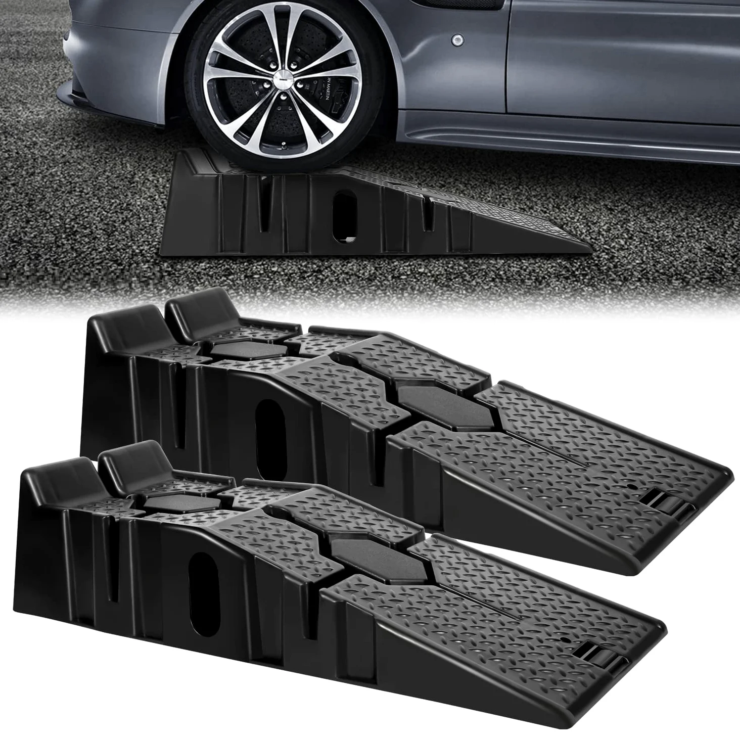 Sonnewelt Juego de 4 rampas de entrada de plástico, 90 cm, rampa de carga pesada de hasta 5000 kg/5T, rampa de entrada para coche, anchura de hasta 330 mm, 90 x 33 x 22 cm