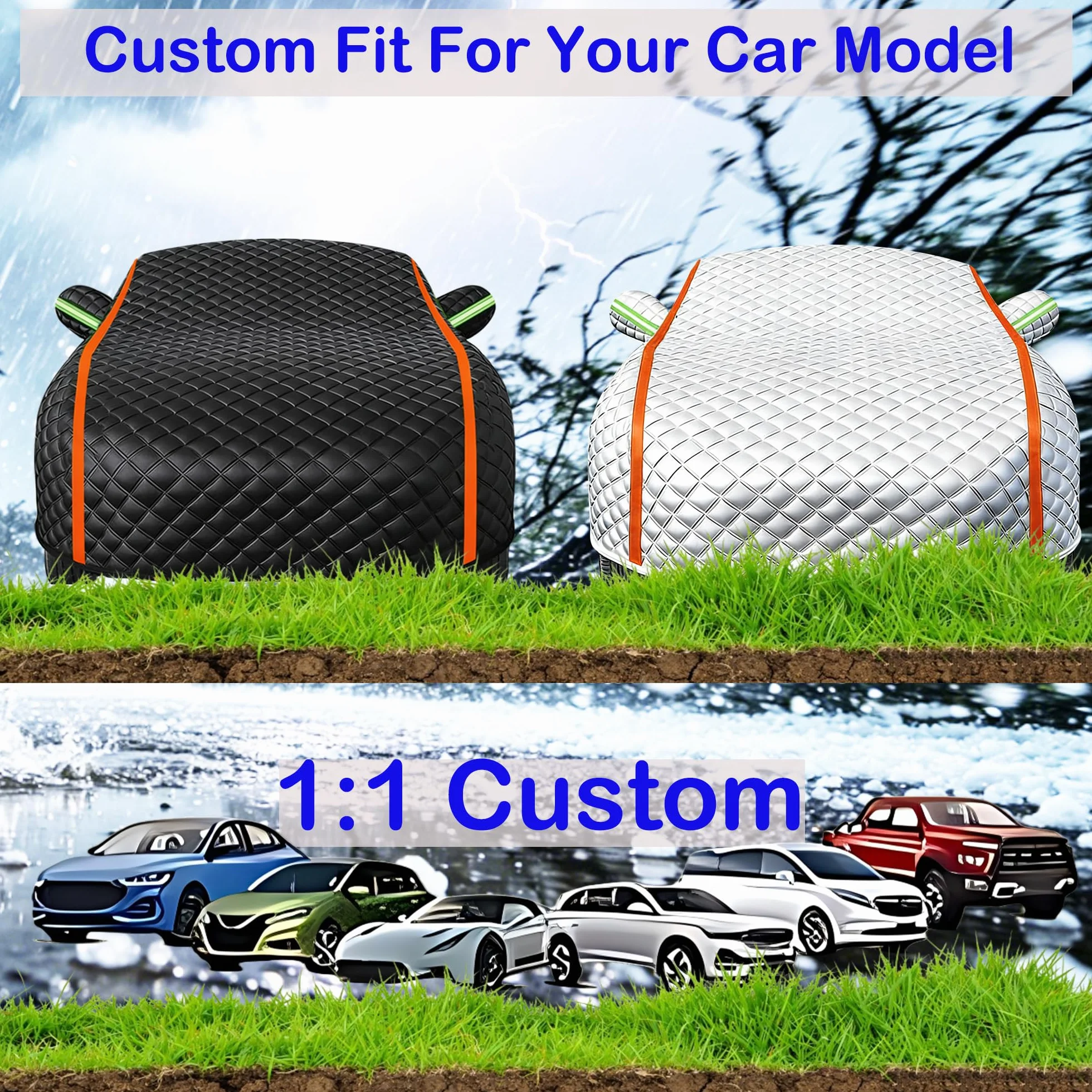 Funda Coche Antigranizo para Jeep Renegade,Cobertor para Auto contra Granizo,Funda de Coche Exterior Impermeable con Cremallera Lateral Tiras Reflectantes Largas