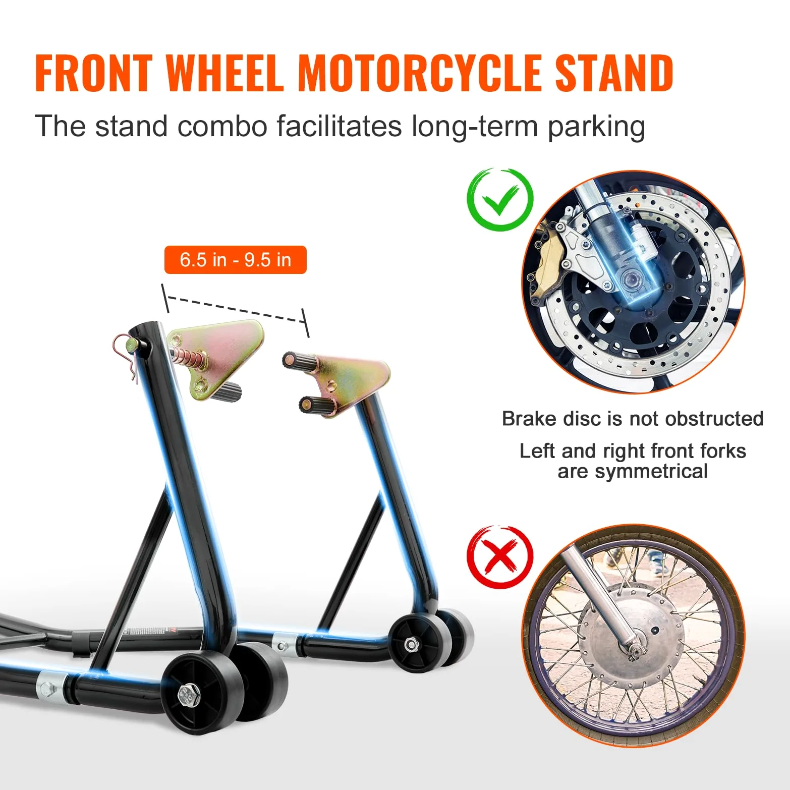 VEVOR Soporte de Moto para Carga de Rueda Trasera 0,39T Soporte de Taller con Brazo Ajustable Soporte de Rueda de Acero Elevador de Moto Compatible con Diámetro de Rueda 350mm Reparación Mantenimiento