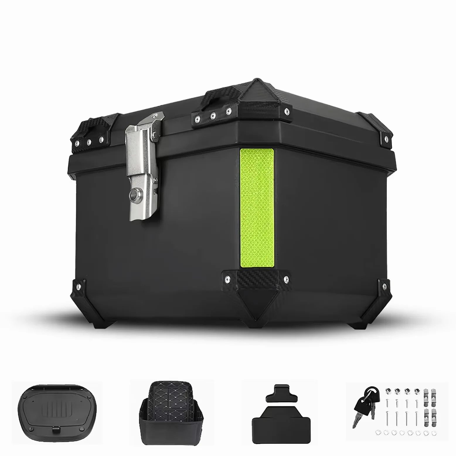 Genérico Top Case Moto Universal, Baúl de Moto Impermeable 45L / 57L, Caja Trasera de ABS Engrosado con Cerradura de Seguridad y Base de Montaje para Cascos, Equipaje Moto y Scooter (45L)
