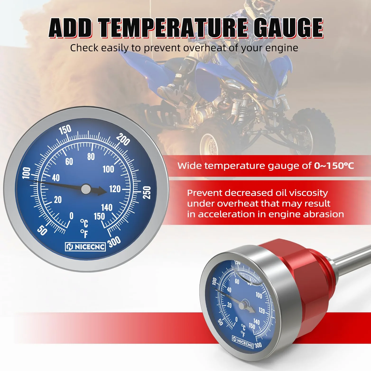 NICECNC Varilla de Aceite con Indicador de Temperatura Compatible with Yamaha Raptor 700 2006 2007 2008 2009 2010 2011 2012 2013 2014-2024, 700R 2006-2020 2021 2022 2023 2024, 700R SE 2010-2024 Rojo