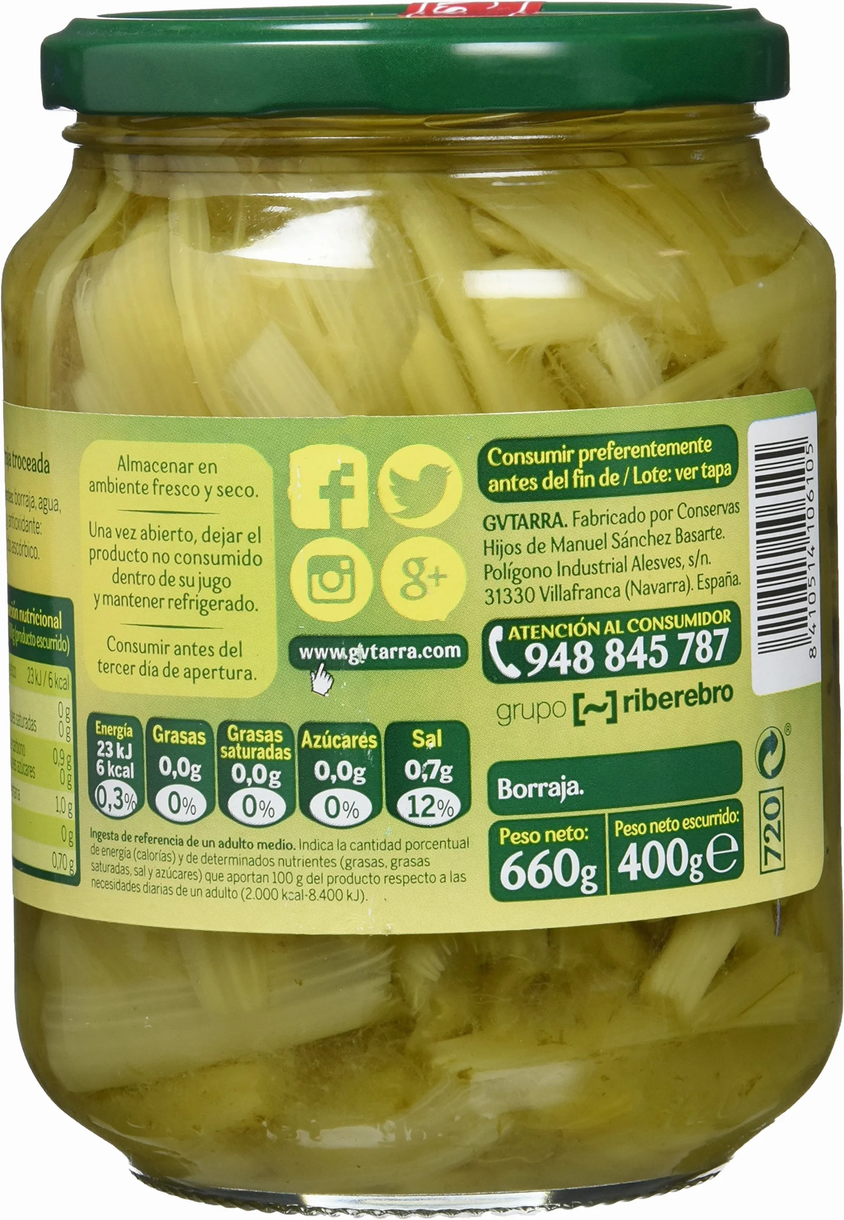 Borraja Verdura - Paquete de 6 x 400 Gramos