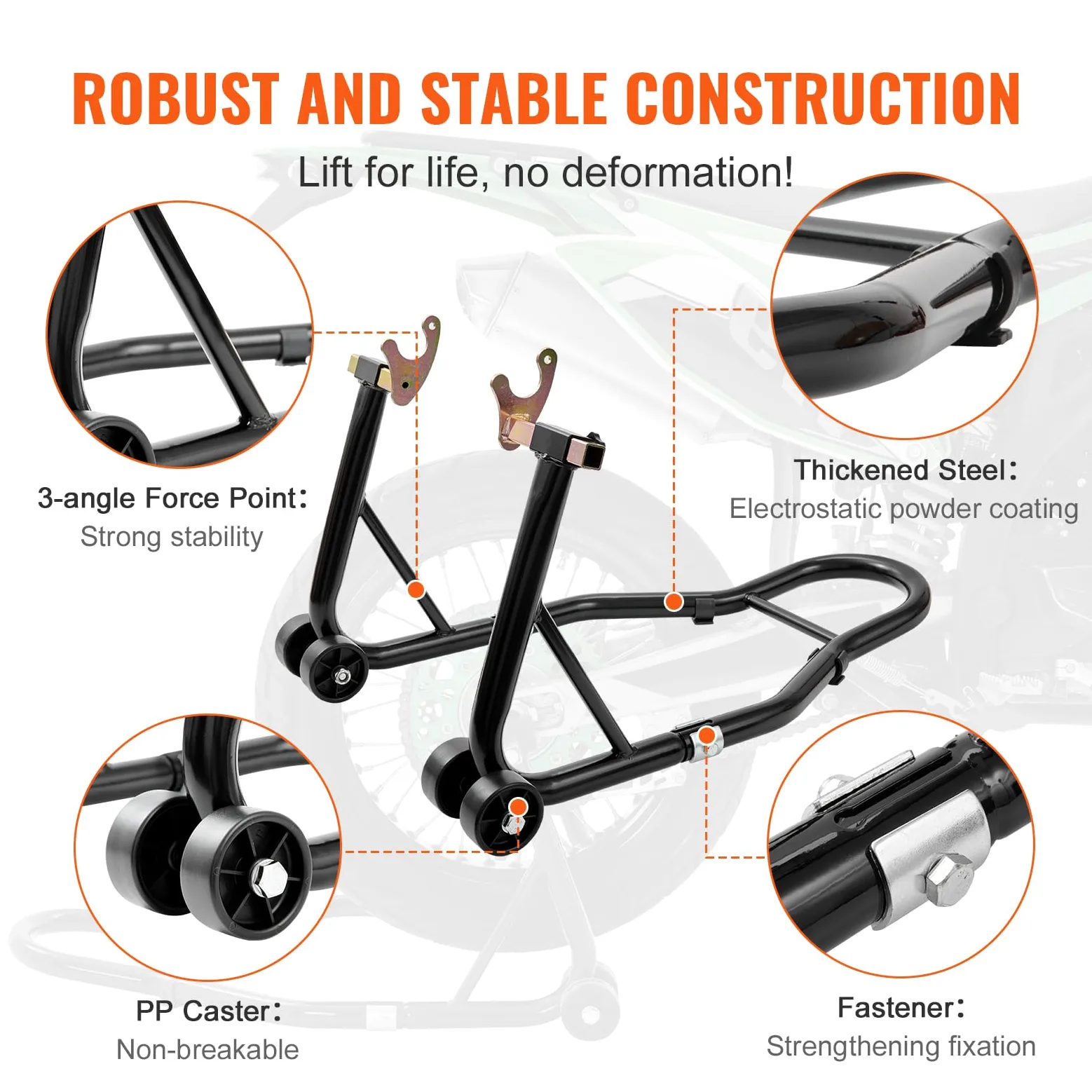 VEVOR Soporte de Moto para Carga de Rueda Trasera 0,39T Soporte de Taller con Brazo Ajustable Soporte de Rueda de Acero Elevador de Moto Compatible con Diámetro de Rueda 350mm Reparación Mantenimiento
