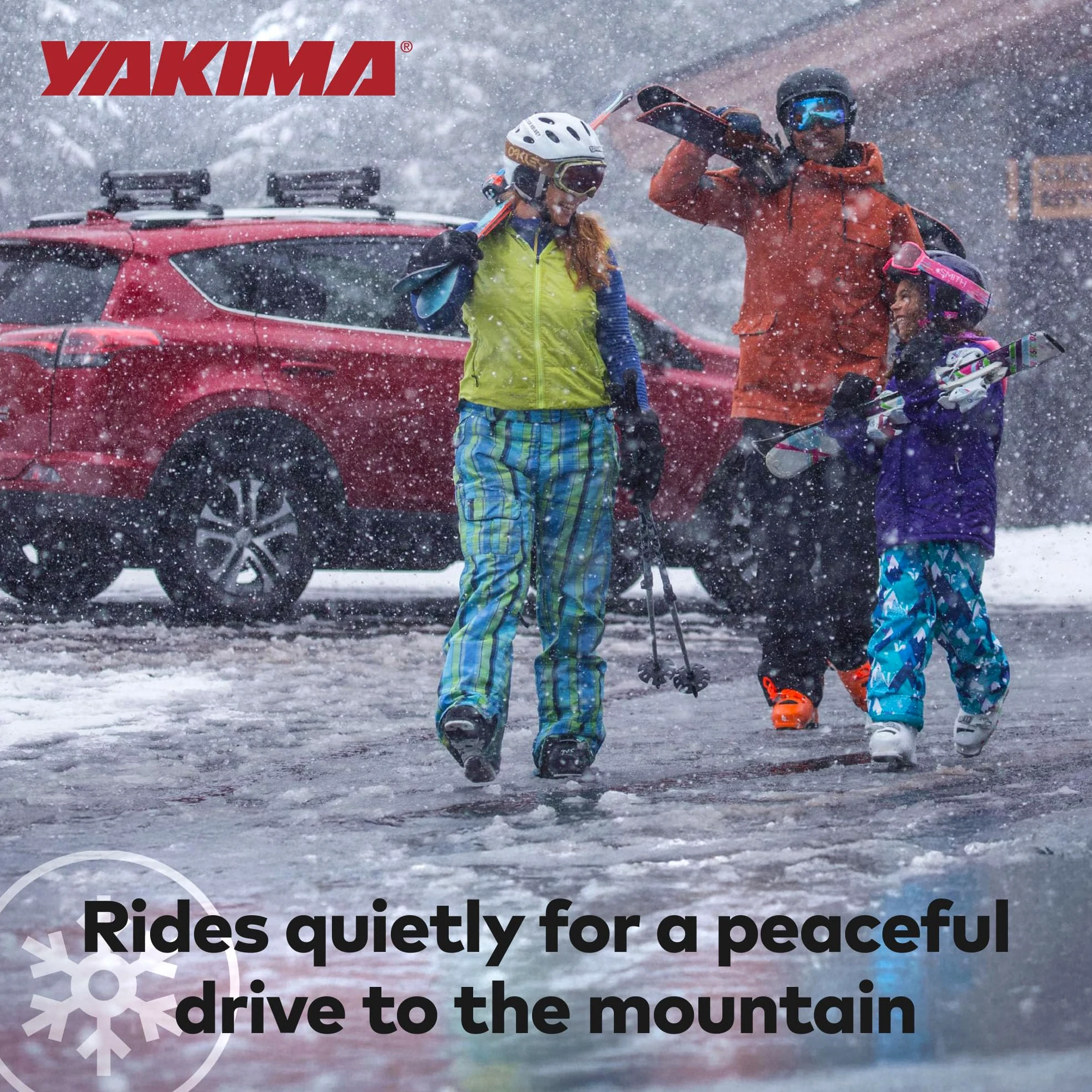 Yakima, PowderHound 6 Soporte de esquí y Snowboard, se Adapta a hasta 6 Pares de esquís o 4 Tablas de Snowboard, Paseos Silenciosamente, se Adapta a la mayoría de bastidores de Techo, Negro