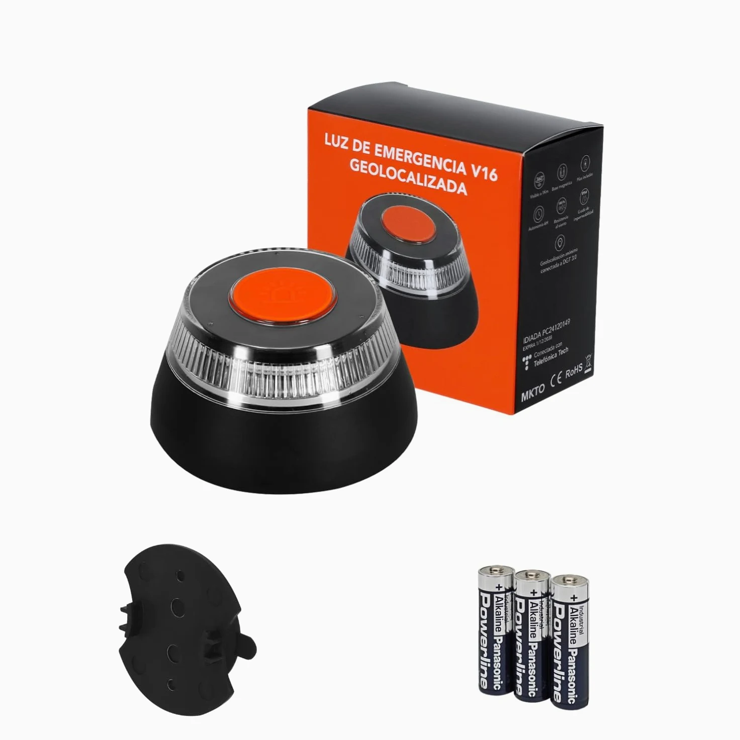 PROMO SHOP - Baliza V16 Homologada y Geolocalizada DGT 3.0, Incluye Ventosa Soporte, Luz de Emergencia Coche, SIM con Datos Incluidos hasta 12/2038, LED 360º 1km, Resistencia al Viento 180pa
