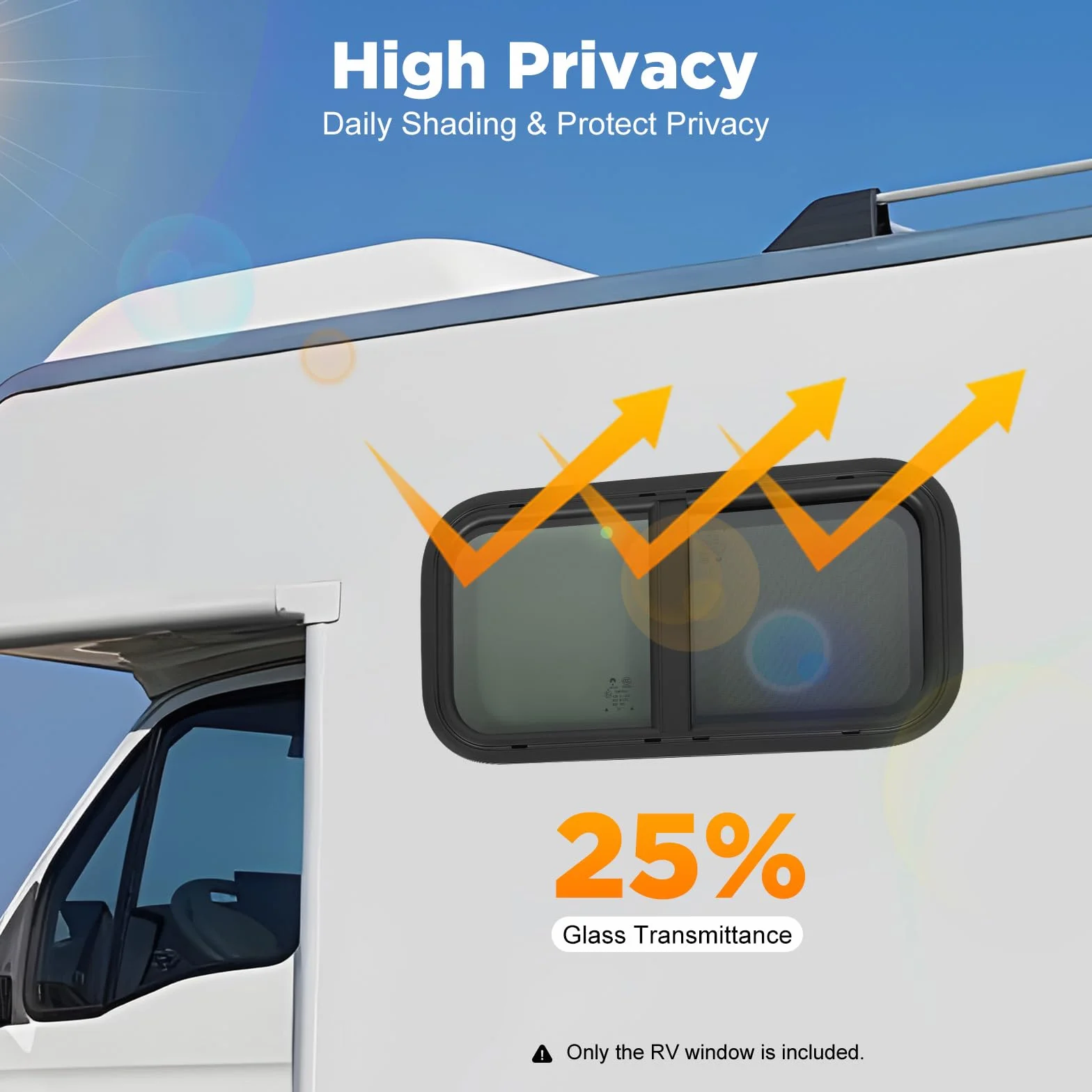 Ventana para caravana, 600*300mm Ventana exterior de presión, ventana lateral para autocaravana con estores y mosquitera integrados Ventana corredera tintada para caravanas, furgonetas y autocaravanas