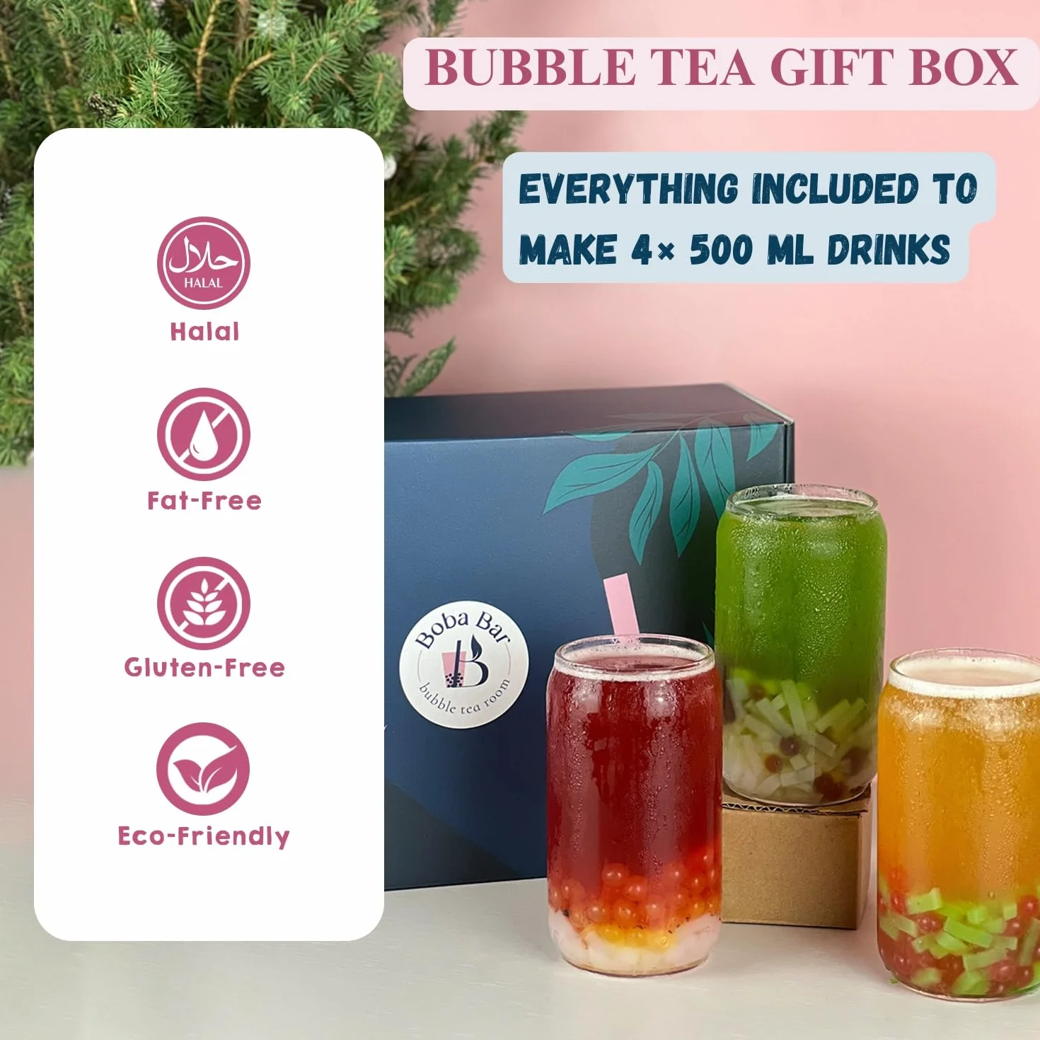 Coral Reef Kit de Té de Burbujas Mixtas 4 Porciones con Sabores de Té, Coberturas de Boba y Gelatina, Perlas de Tapioca