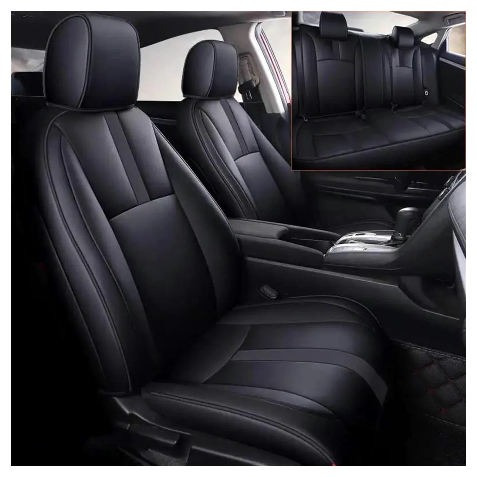 Funda Asiento Coche para Select para Civic 2016-2021 Años Juego Completo Moda Fundas Asiento Coche Polipiel Impermeables Fundas Especiales para Asientos De Coche(Negro)