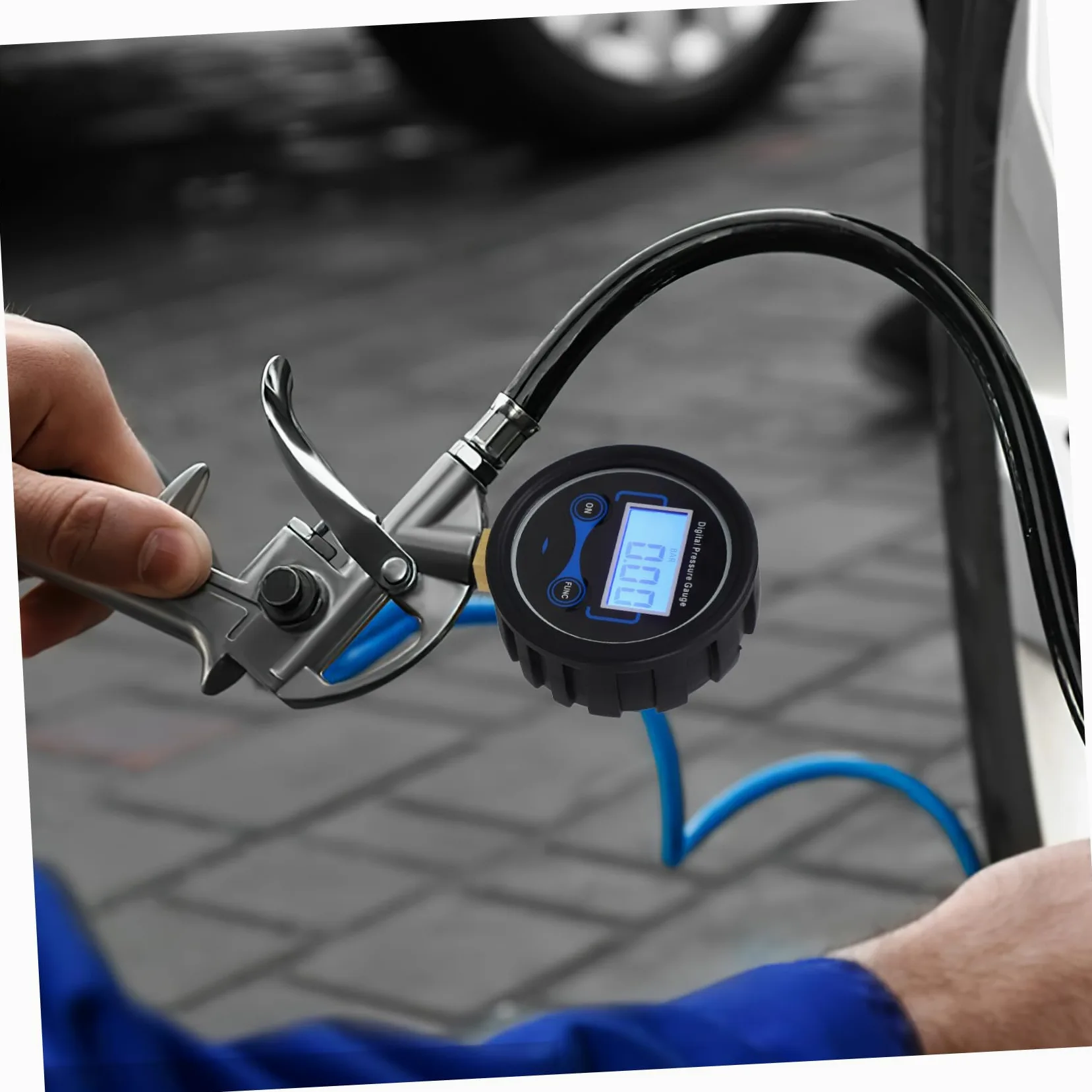 Cabilock 5 Piezas Manómetro de pantalla digital con monitor de presión de coche presión de aire probador de presión de neumáticos de coche medidor de neumáticos de coche el plastico Negro
