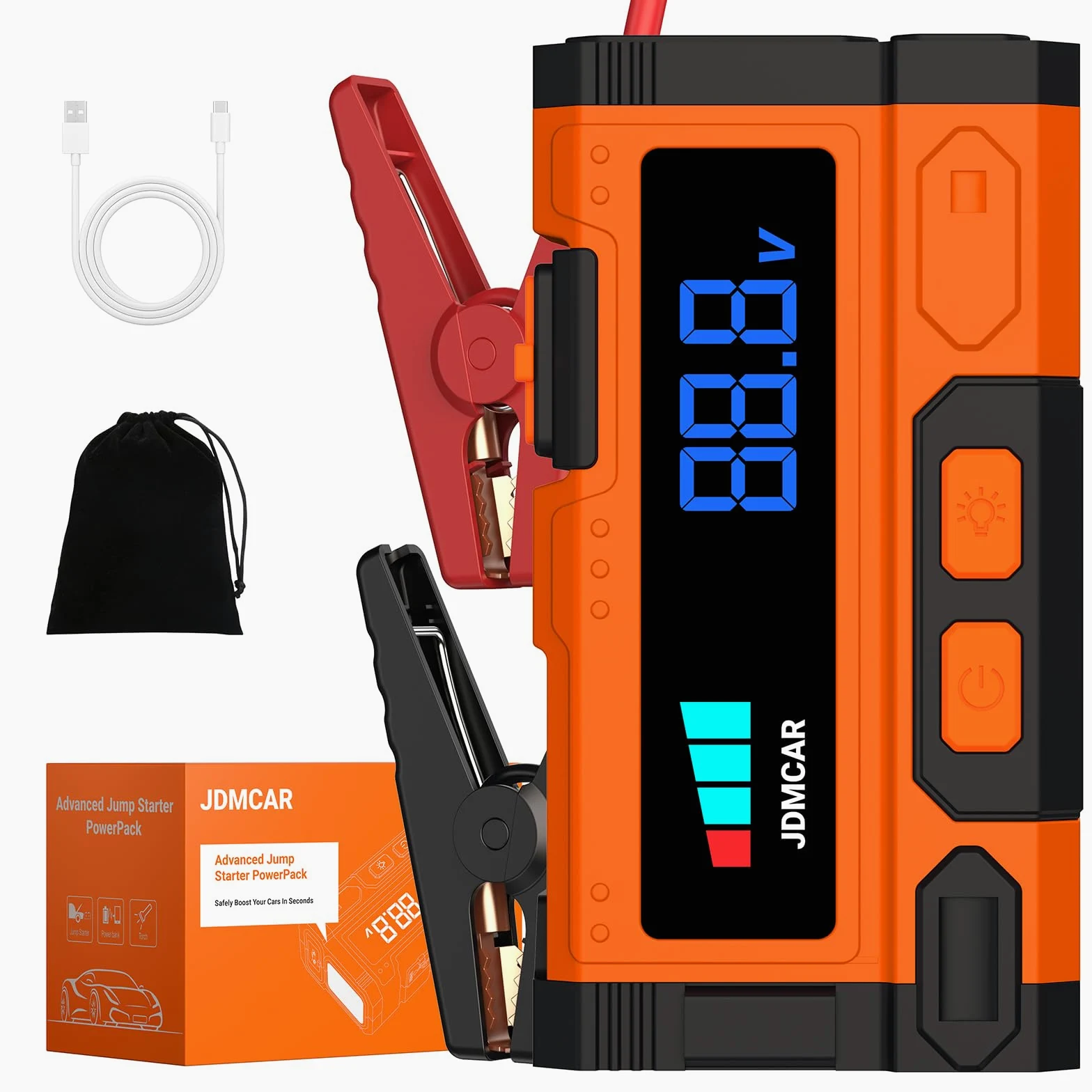 JDMCAR Arrancadores de Bateria de Coche - 𝟏𝟏𝟎𝟎𝟎𝐀 𝟏𝟐𝐕 Arrancador de Coches Motor 9.0L Gasolina o 8.5L Diesel, Jump Starter Portátil, Carga Rápida, Espera Larga Linterna LED