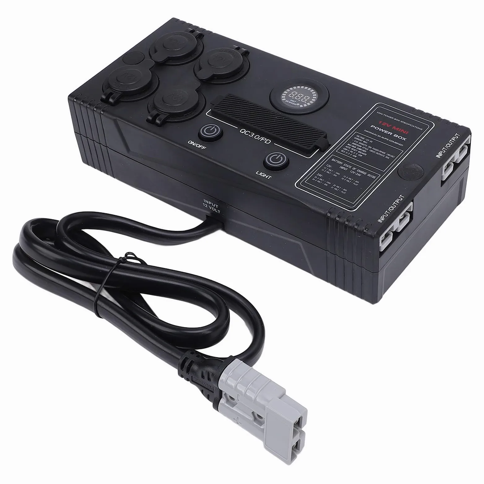 Hub de Control Portátil de 12 V Conector Anderson USB C QC3 0 Carga Rápida con Medidor de Voltaje LED para Respaldo de Emergencia de Barco Solar RV por Tierra
