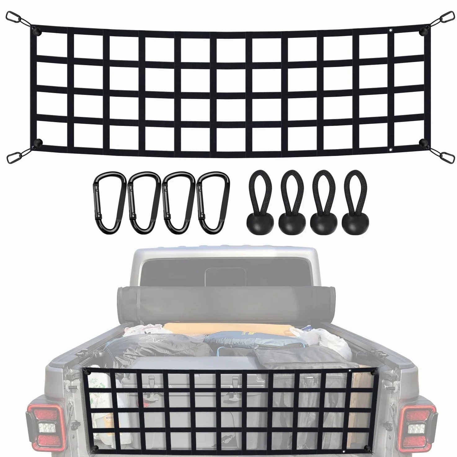Red de portón Trasero para camión de tamaño Completo, Red de Carga Compatible con Ford, Chevy, Dodge, Ram, etc. Ram, Redes extensoras de Puerta Trasera para camioneta de 50 x 15 Pulgadas (Negro)