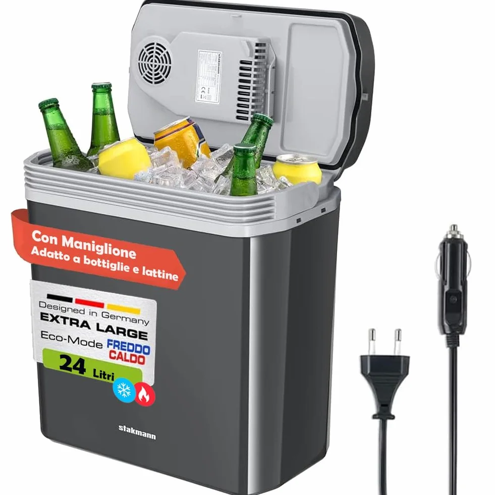 Nevera eléctrica portátil para coche de 24 litros, mini nevera con mango ergonómico, enchufe de 230 V y 12 V, modo frío y cálido, ideal para camión, coche, barco, camping, autocaravana