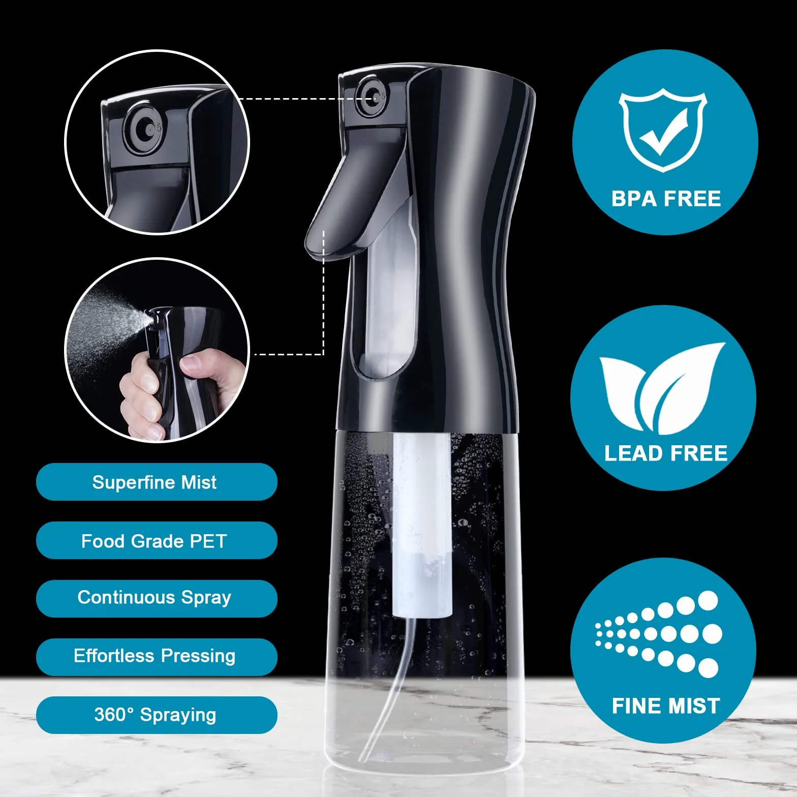 AOOWU Botella de spray para el cabello, 2 uds vacías de agua continua, pulverización fina multifuncional
