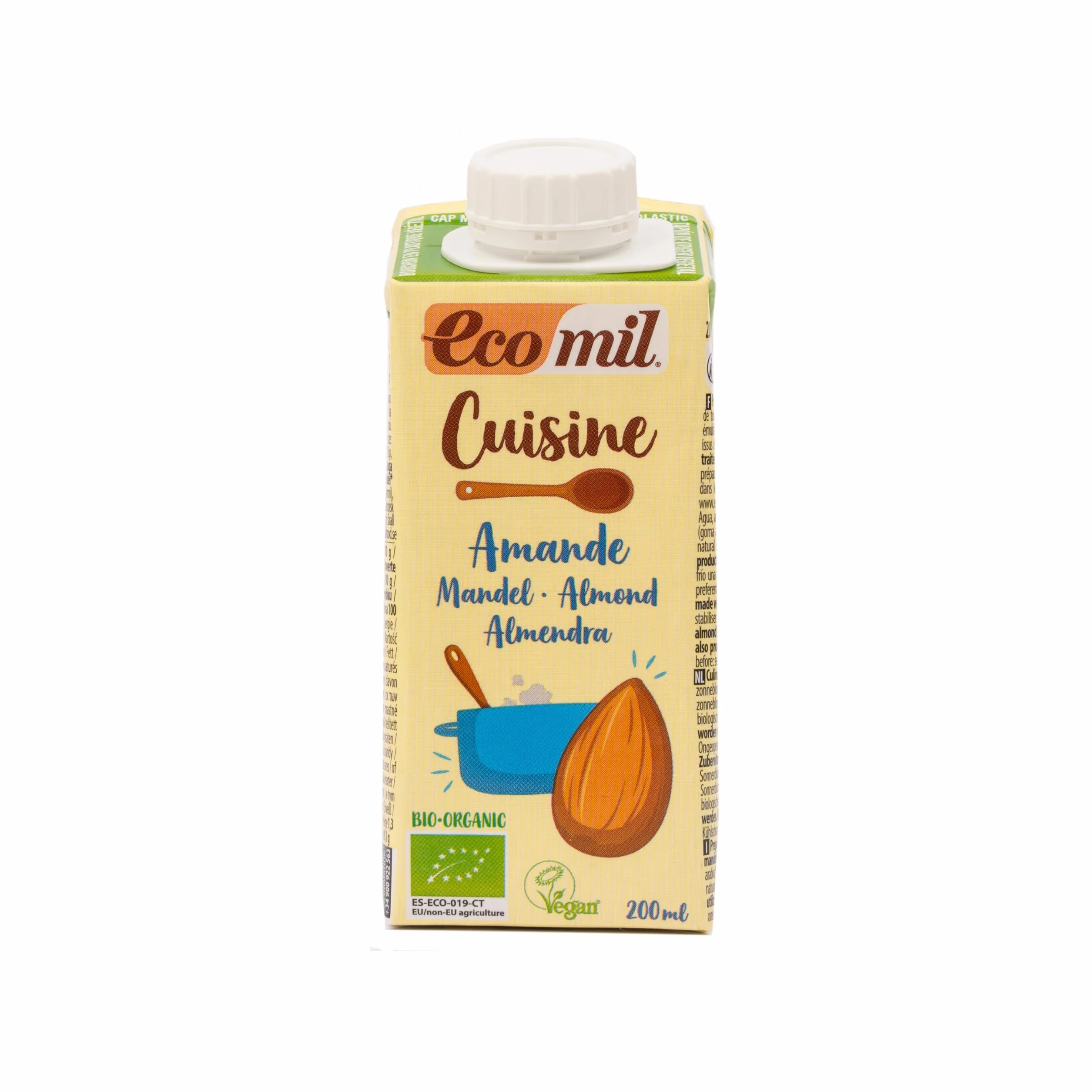 Ecomil Nata de Almendras para Cocinar Bio, Crema Vegana de Almendra Ecológica 200 ml
