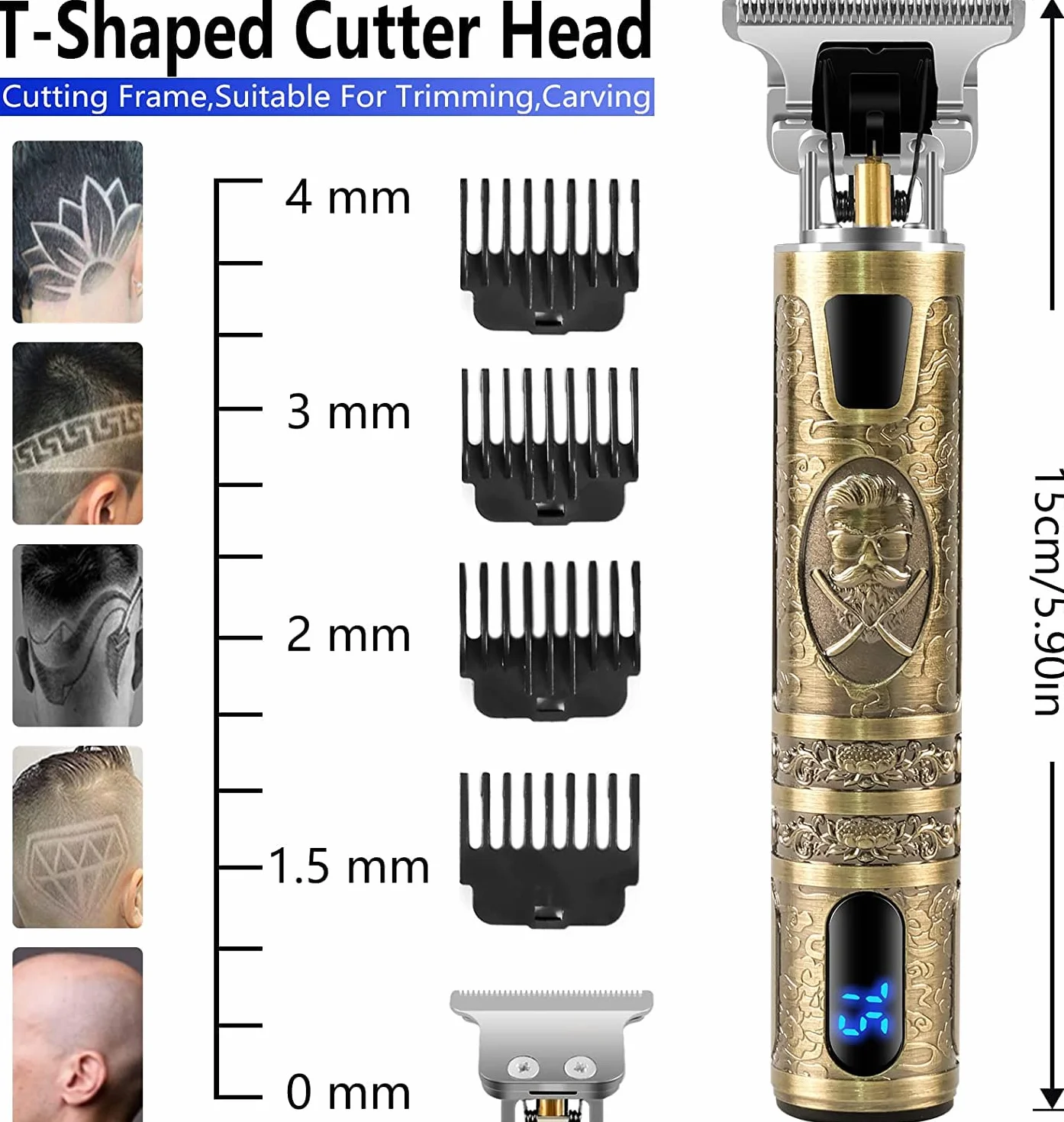 Cortapelos Inalámbrico Profesional Recargable con Hoja T, Cortador de Pelo y Barba con 4 Peines-guía