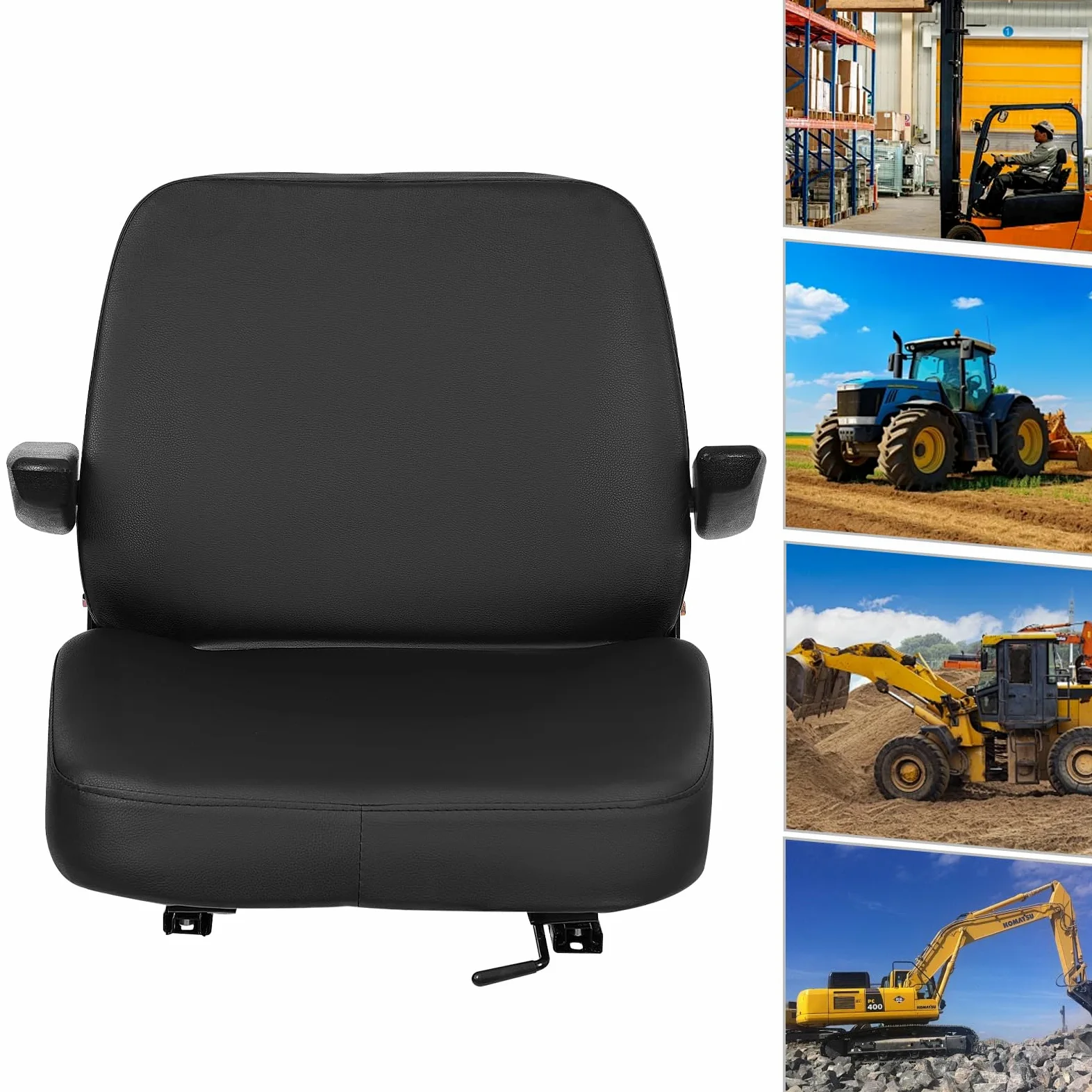 Asiento Universal para Tractor con Reposabrazos Ajustable Ergonómico para Vehículos, Carretillas Elevadoras