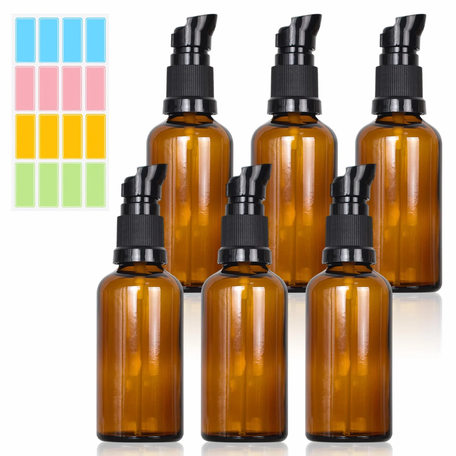 Botellas de Vidrio Marrón 50ml, Botellas de Loción de Vidrio Ámbar Rellenables con Etiqueta, Dispensador para Aceite Esencial