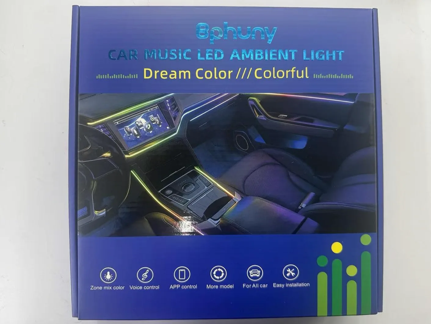 Juego de iluminación interior de acrílico para coche, Bphuny 18 en 1 593 LED, fibra de vidrio, varios modos, luces decorativas con música, ritmo dinámico arcoíris, luces de neón RGB para todos los