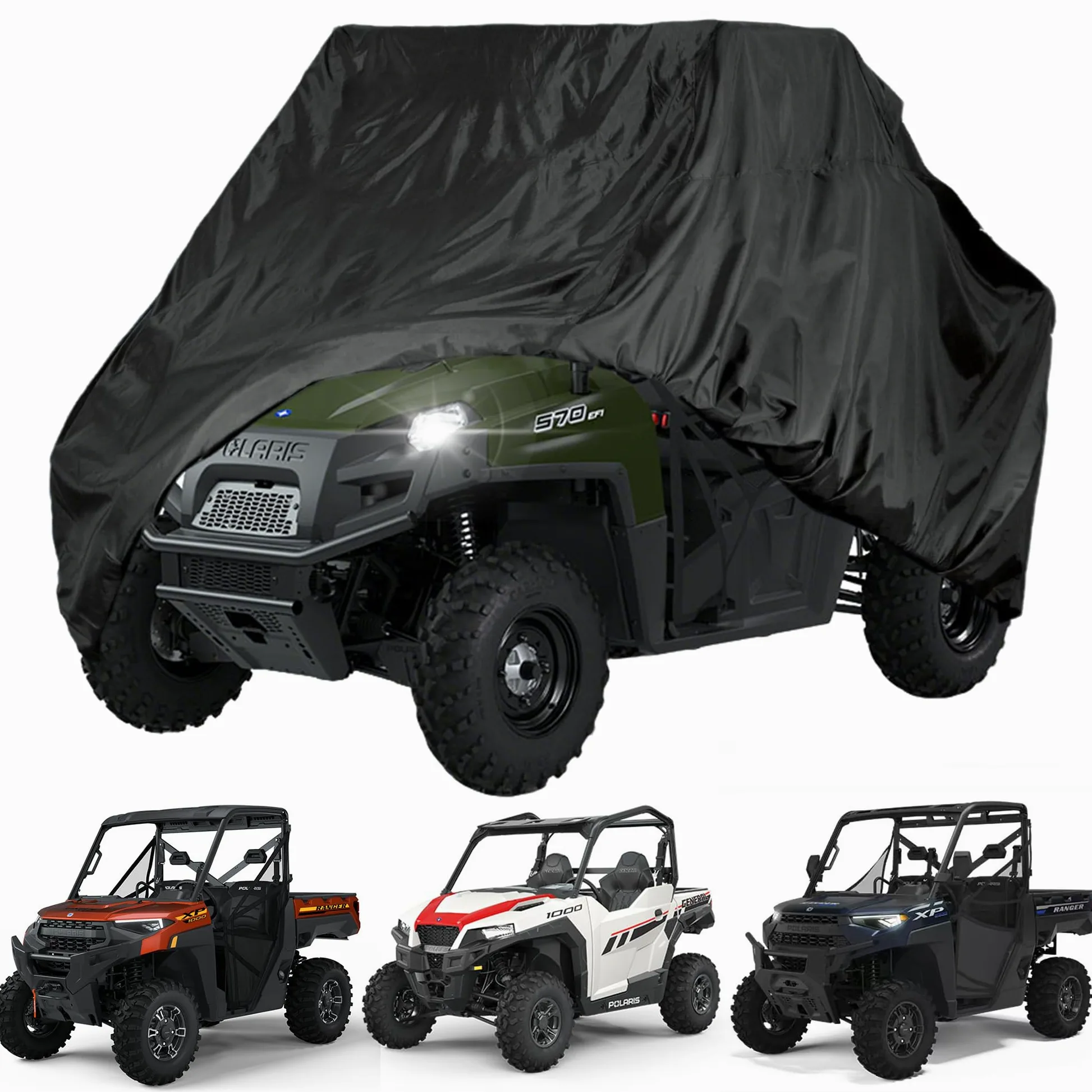 QYMOTO Funda para UTV de 2 plazas, Compatible con Polaris Ranger 570, Fundas RZR 900/1000, Honda Pioneer 500/700, Can Am X3, Arctic Cat Side by Side All Weather Protection Wind Waterproof