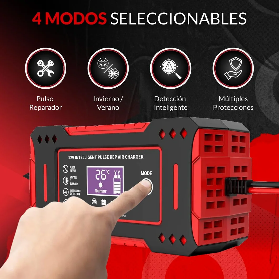 SweetSolutions© Cargador Baterias Coche 12V6A | Cargador De Batería Coche con Función Inteligente | Reparación Automática | Pantalla LCD | Automóviles Moto Camión AGM Gel SLA