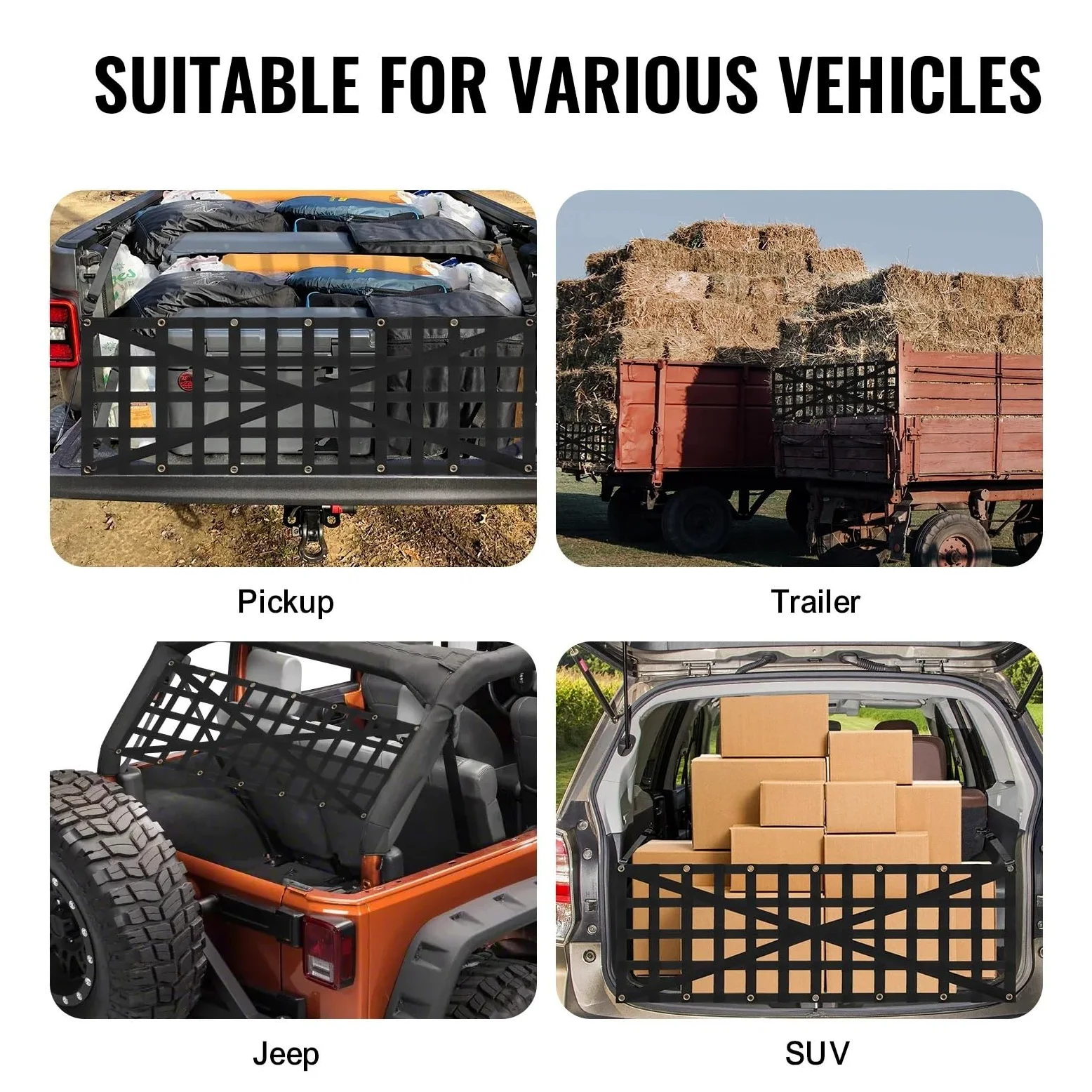 Red Maletero de Coche Universal Car Rear Trunk Net Mesh Elastic with 4 Telescopic Straps Cargo Storage Organizer For Pickup Trailer