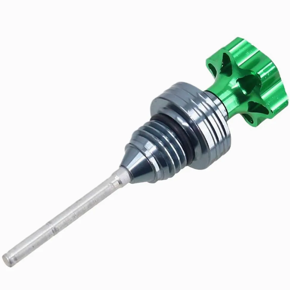 Varilla de nivel de aceite para motor de motocicleta, tapón de llenado, medidor de nivel de aceite del cárter, 1 Uds., aluminio rojo, azul, negro y plateado(green)