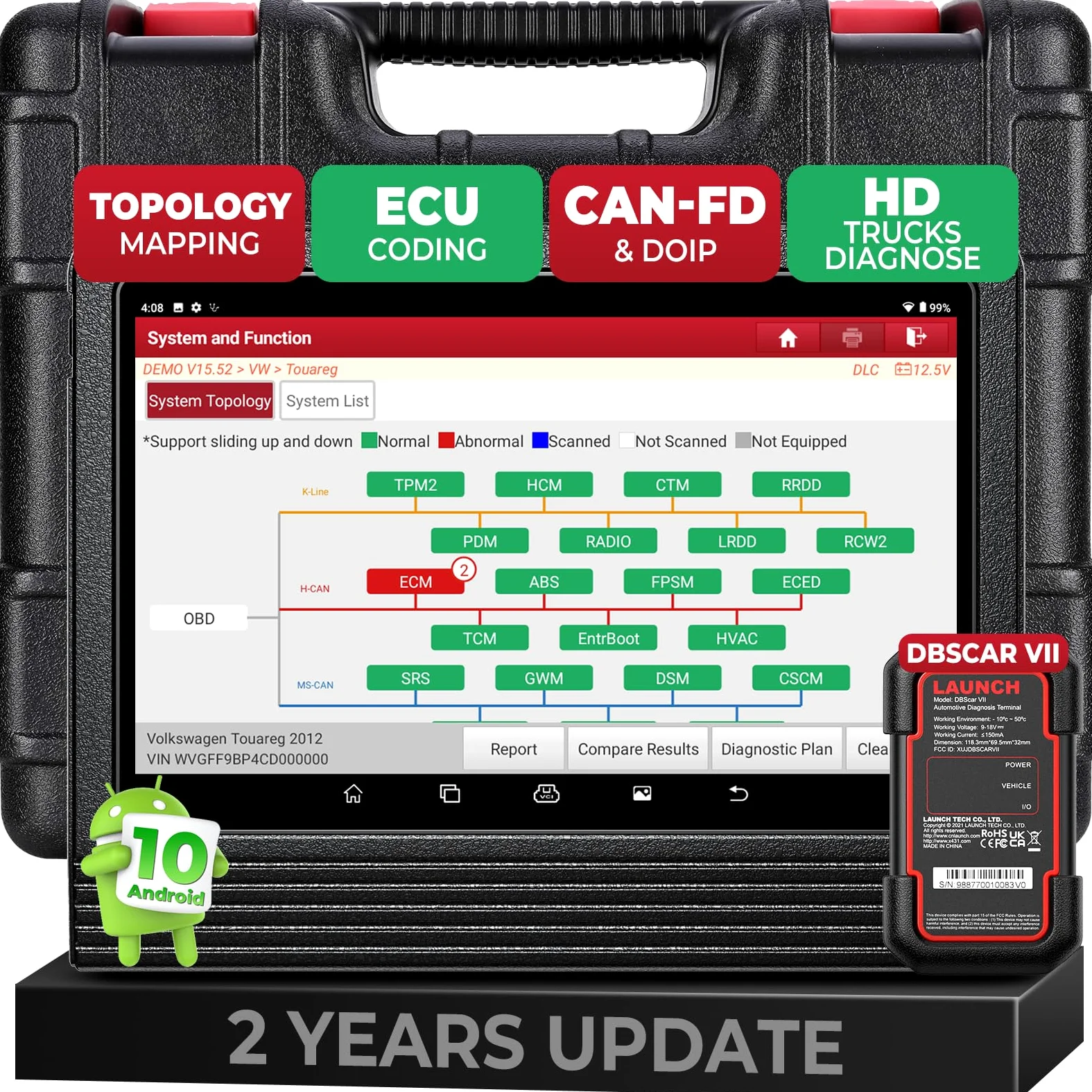 Launch X431 V+ 5.0 OBD2 Escáner Sistema Completo Diagnosis Coche Multimarca | 55+ Funciones Reinicio, Programación Teclas, Codificación ECU, Prueba Activa, Reinicio TPMS, IMMO, 2 Años Gratuita