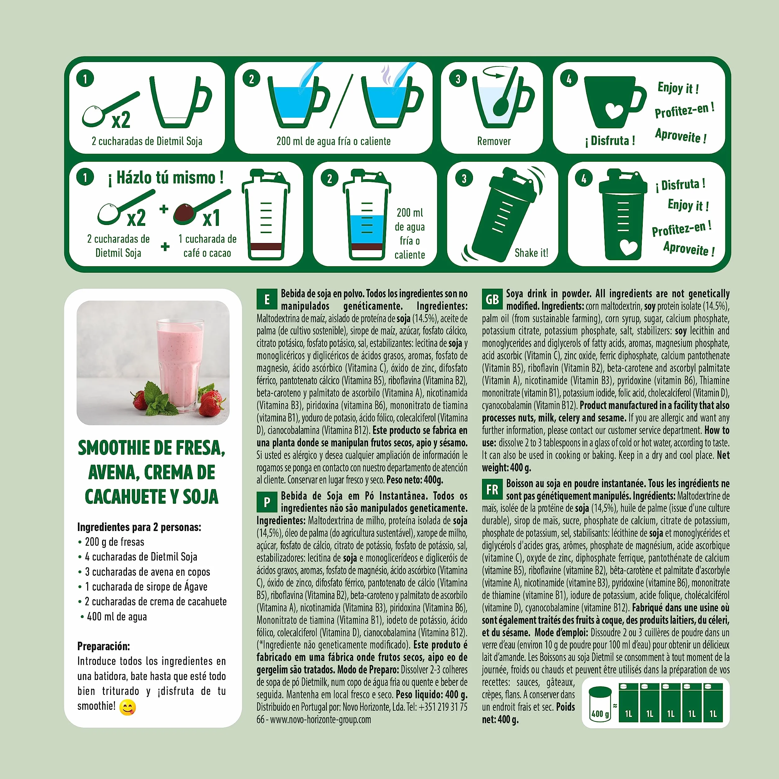 Naturgreen Dietmil Soja Calcium Instant Bio Bebida De Soja En Polvo 400 g