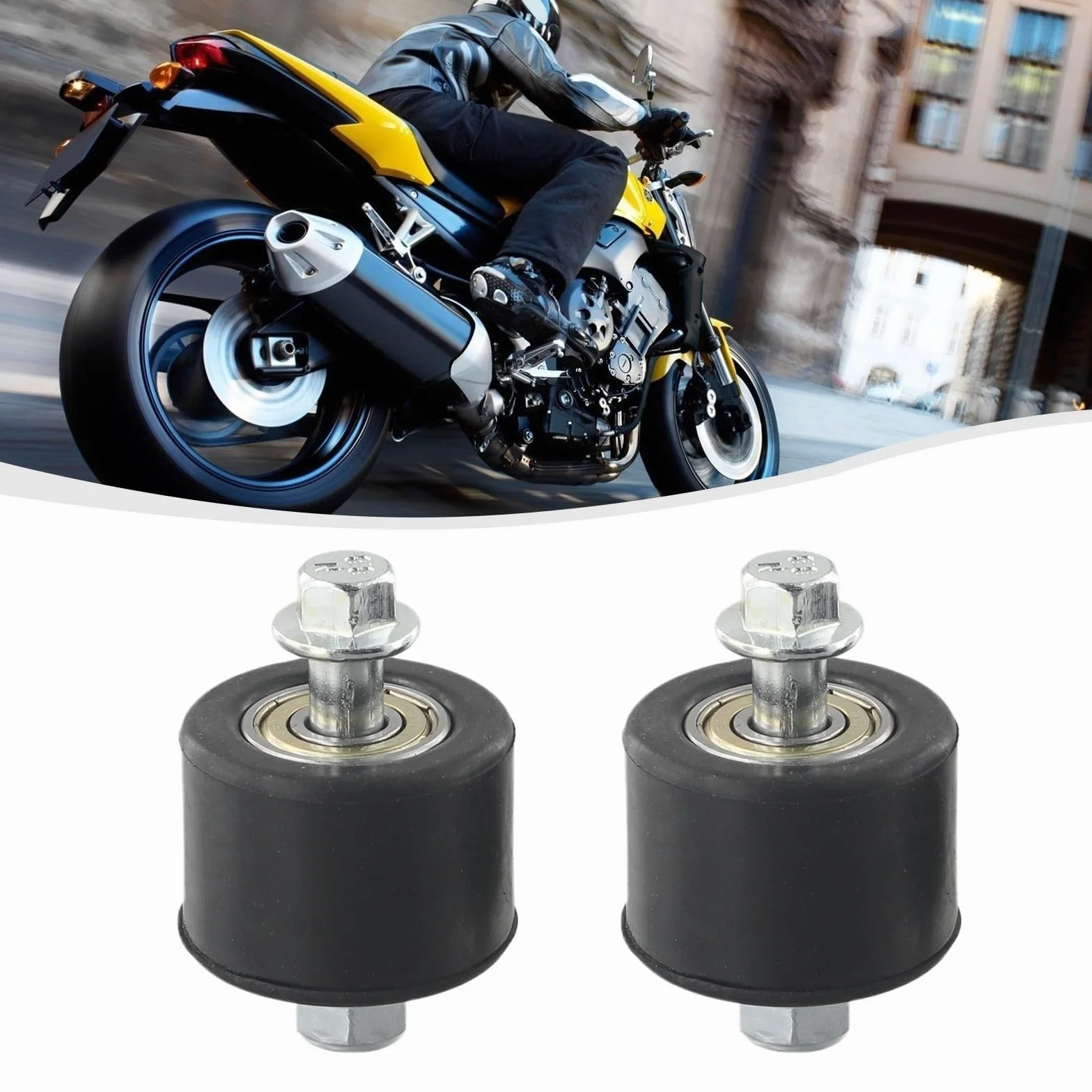 2 rodillos de cadena de motocicleta de 8 mm para YFM350 YFZ350 para BANSHEE, rueda guía superior inferior con pernos y juntas, material de goma, color negro