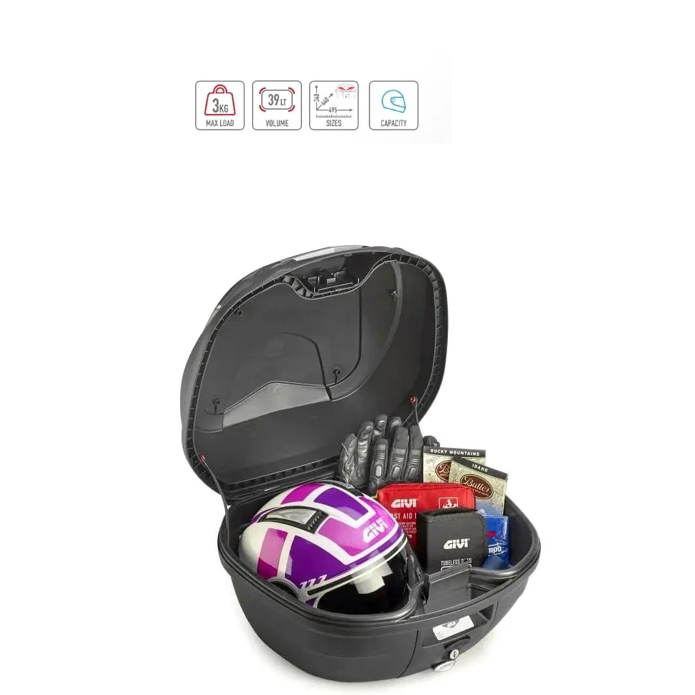 Compatible con Yamaha X-MAX 125 BAÚL Top Case B360NT2 Tech Maleta DE 39 litros+Kit DE FIJACIÓN AL PORTAEQUIPAJES Trasero DE Motocicleta TOPCASE+Placa para 2 Cascos