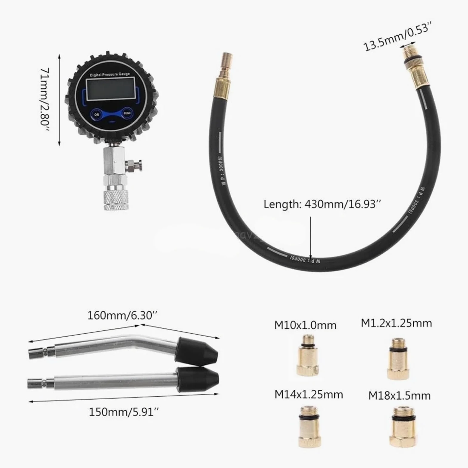 Kit de comprobador de presión de compresión Digital, medidor de presión para Cilindros de Motor de Gasolina y Gas, medidor de presión para Motocicleta My17 19