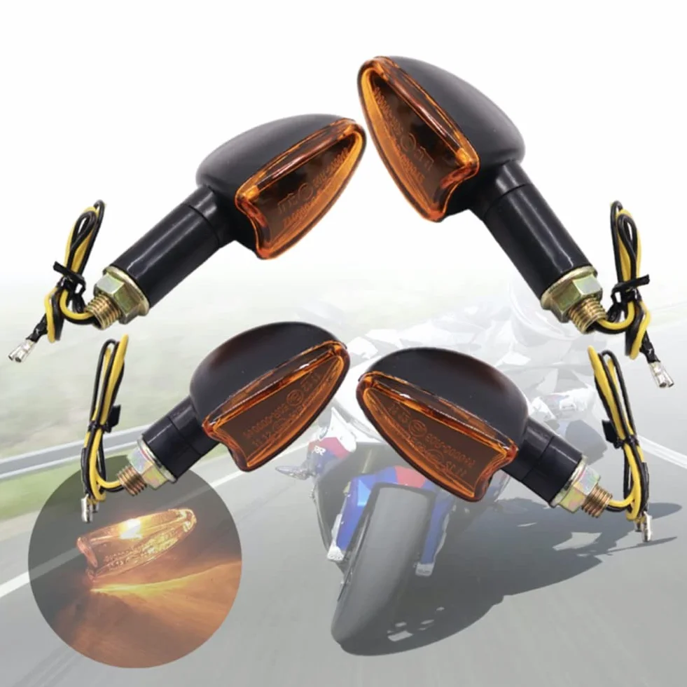 intermitentes moto, 12V, 2 mango corto y 2 mango largo, flechas universales para intermitente moto pequeña, para ATV, Scooter, Quad Cruiser, todoterreno, Color ámbar (4)